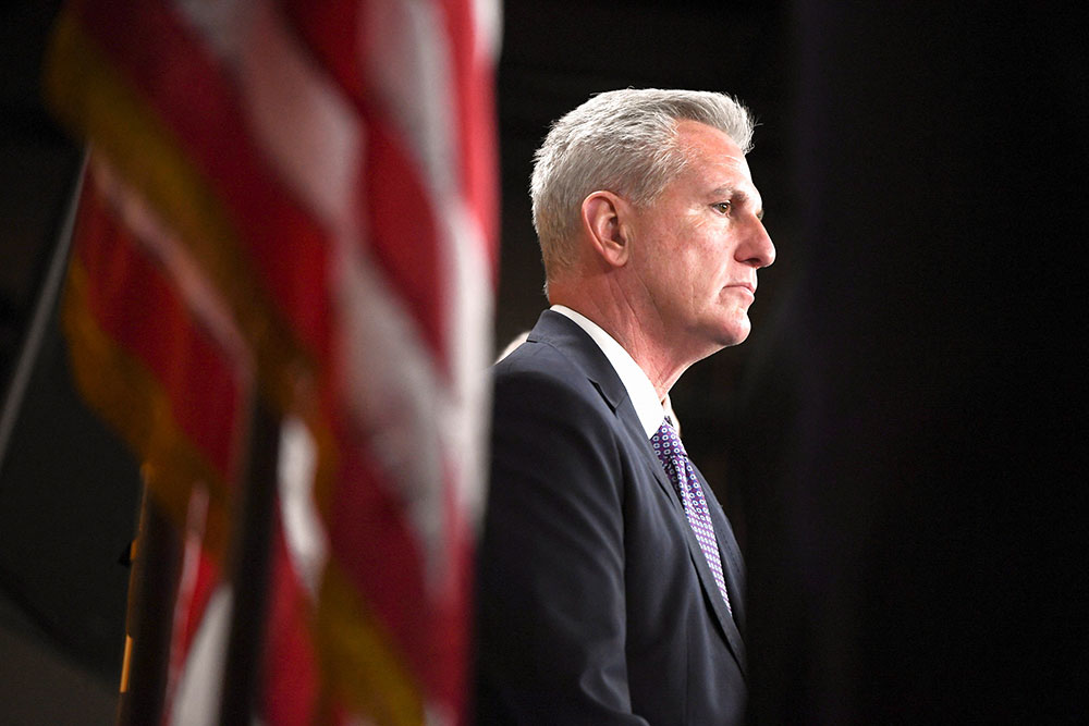 Kevin McCarthy attends a news conference at the US Capitol on December 14. 
