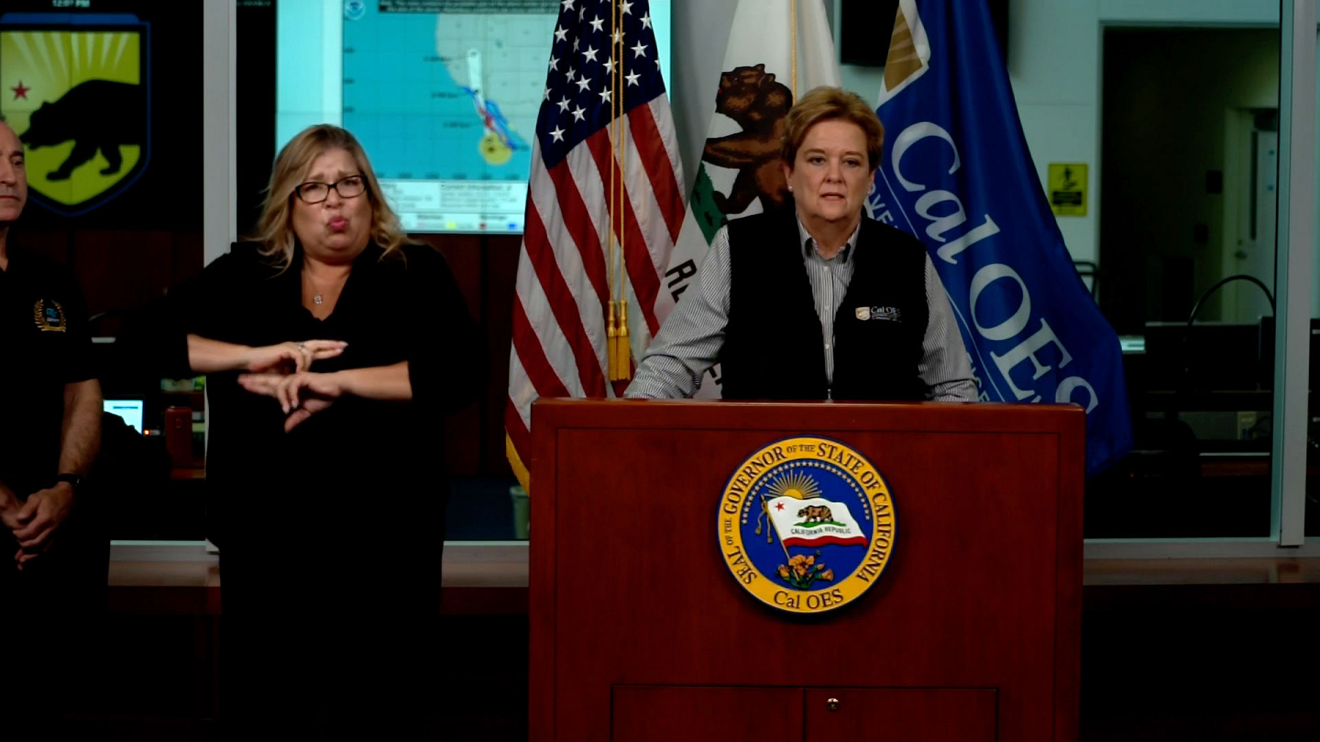 Nancy Ward, Director of the California Governor's Office of Emergency Services, speaks at a news conference Saturday, August 19.