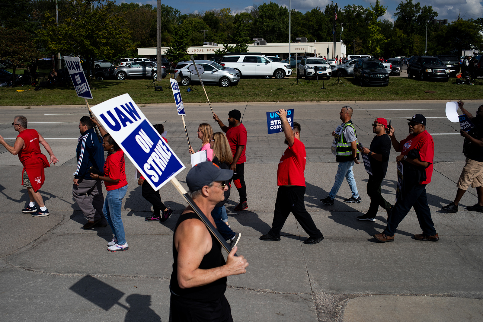 United Auto Workers (UAW) members on a picket line outside the Ford Motor Co. Michigan Assembly plant today in Wayne, Michigan.