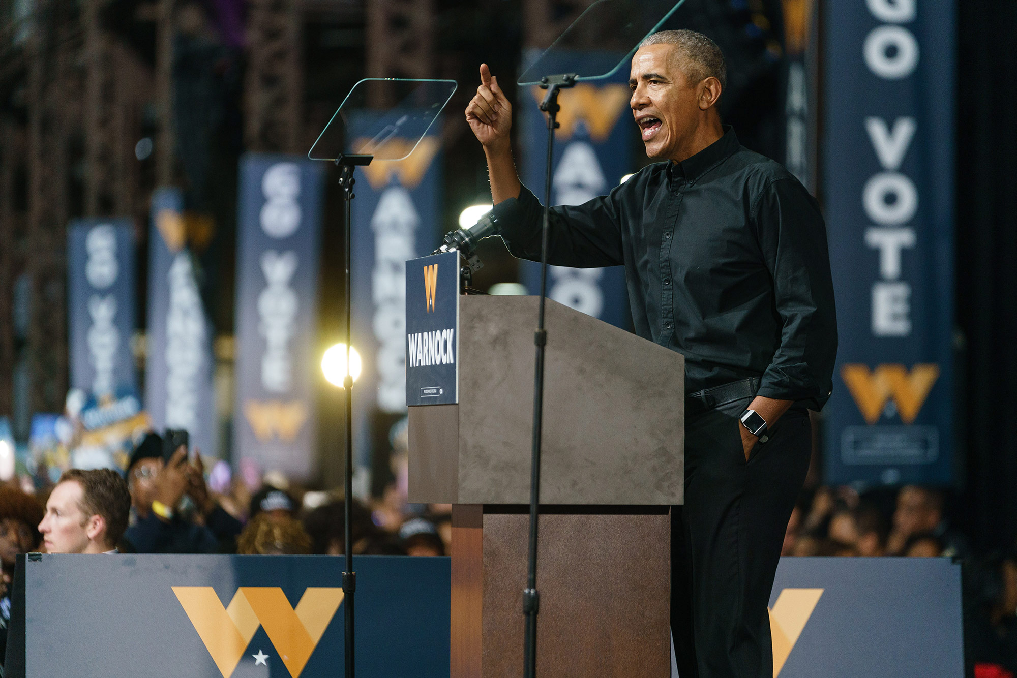 Former President Barack Obama speaks during a campaign rally for Sen. Raphael Warnock in Atlanta, Georgia, on Thursday, December 1.