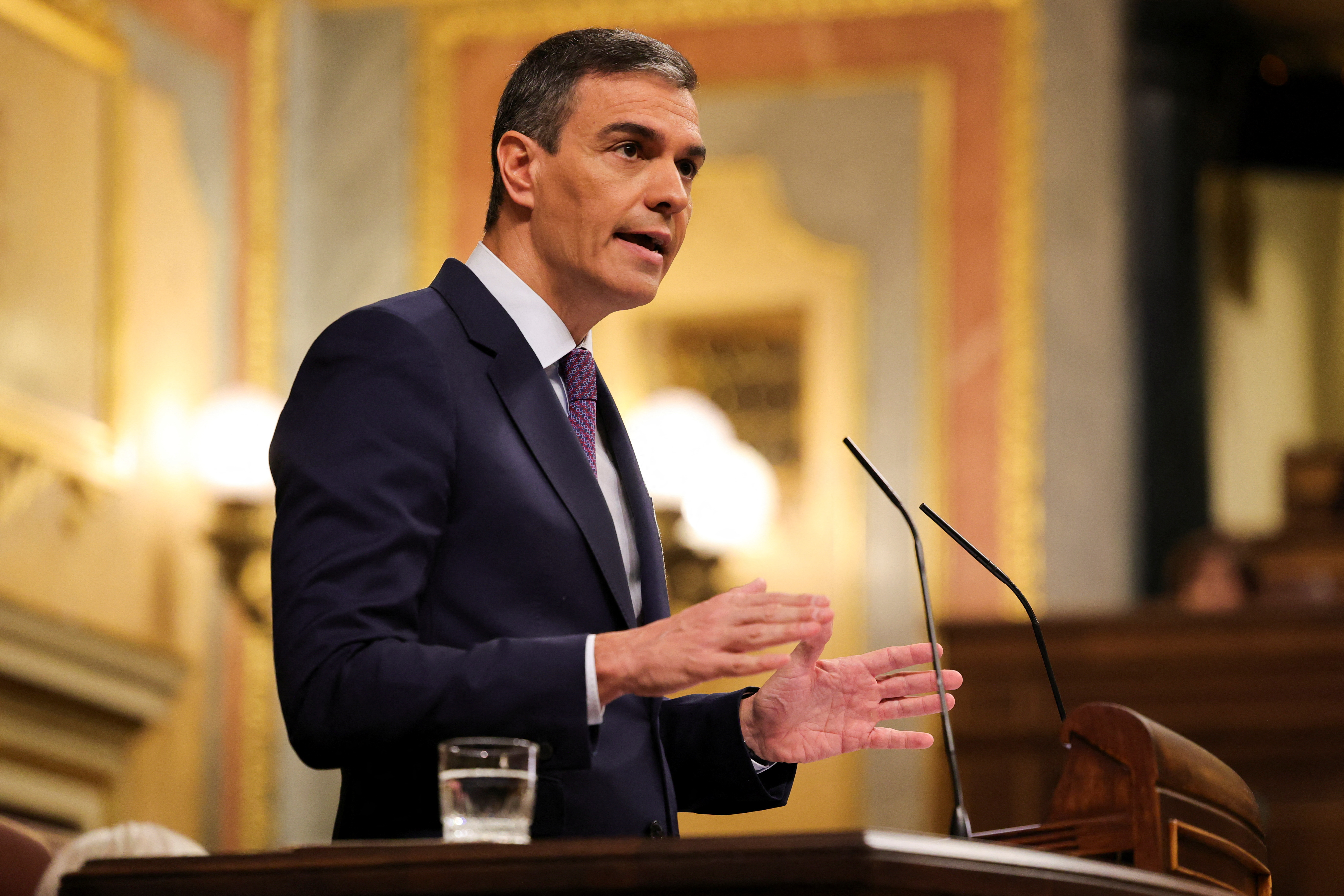 Spanish Prime Minister Pedro Sanchez announces that the country's council of ministers would recognise an independent Palestinian state during a plenary session of the lower house of the Spanish parliament, in Madrid, Spain, on May 22.