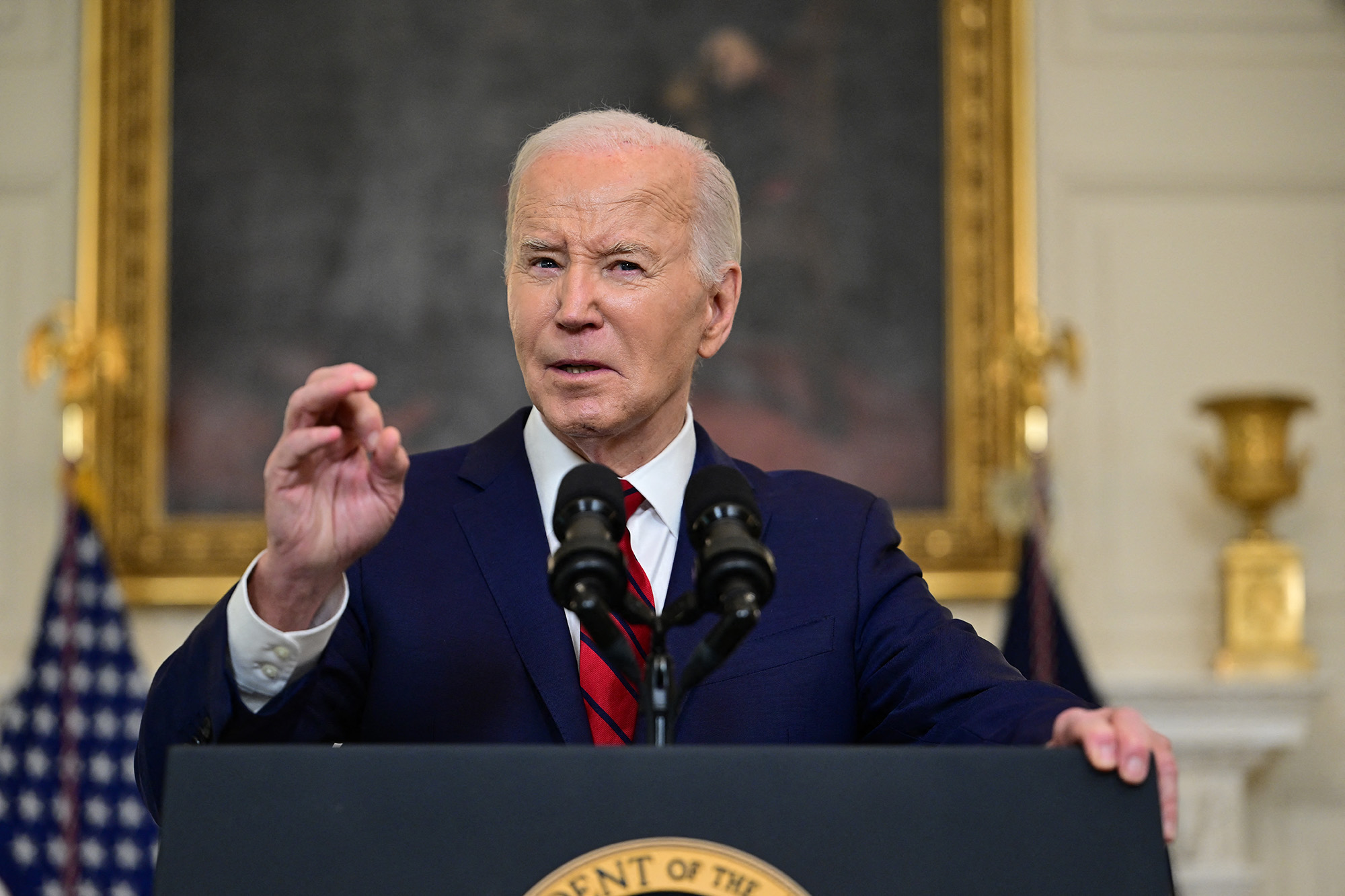 US President Joe Biden speaks after signing the foreign aid bill at the White House in Washington, DC, on April 24.