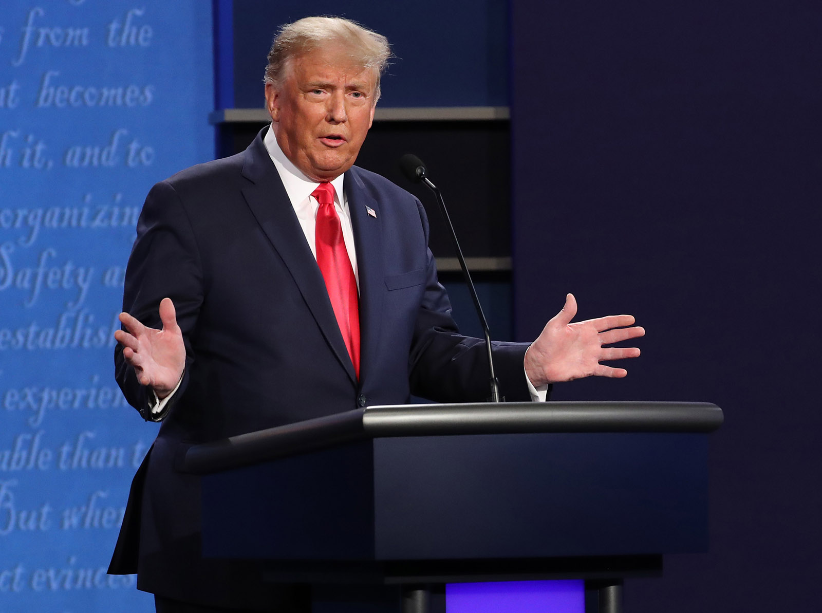 President Donald Trump participates in the final presidential debate against Democratic presidential nominee Joe Biden at Belmont University on October 22 in Nashville. 