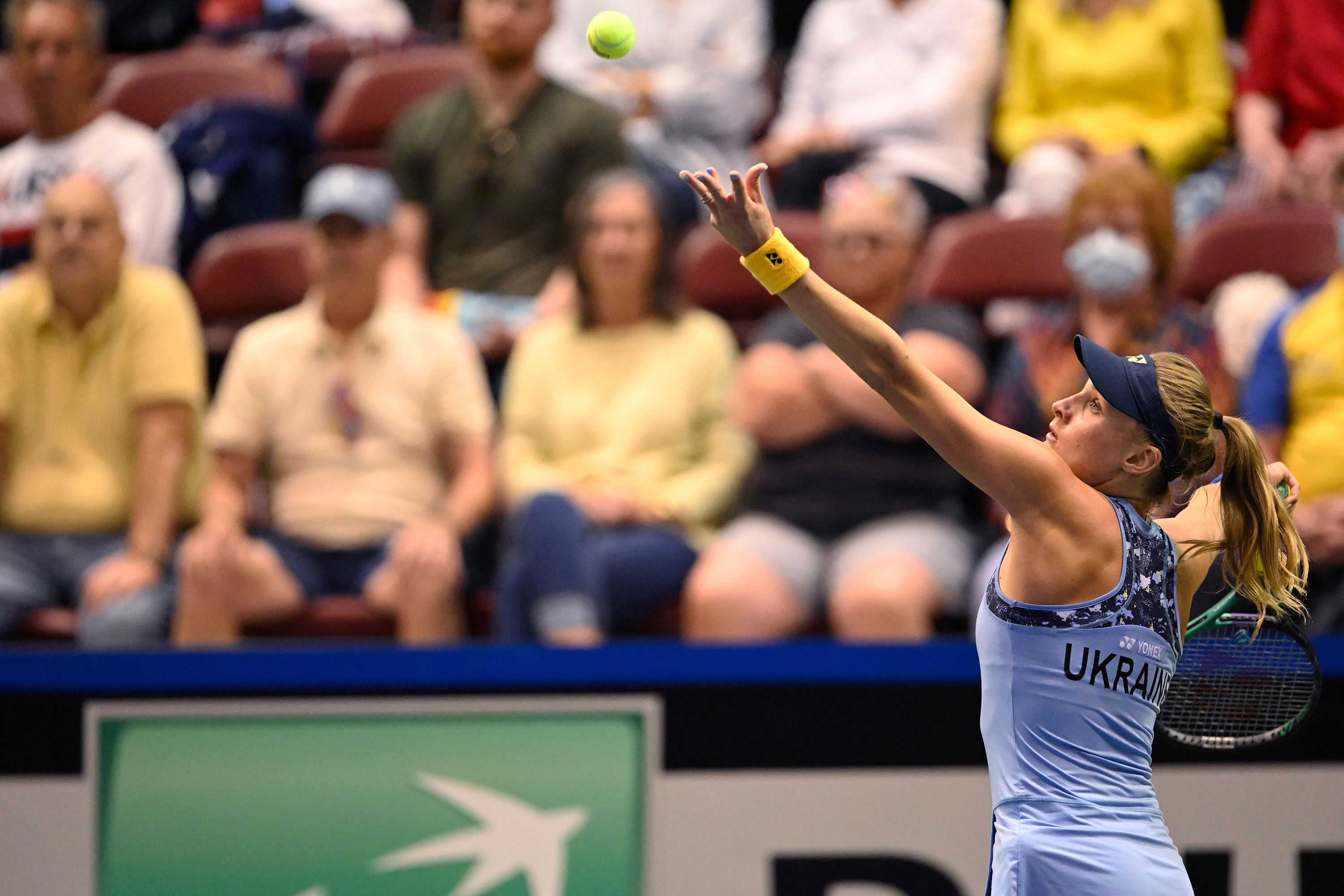 Dayana Yastremska of Ukraine serves during the first round of the 2022 Billie Jean King Cup Qualifier on April 15 in Asheville, North Carolina. 