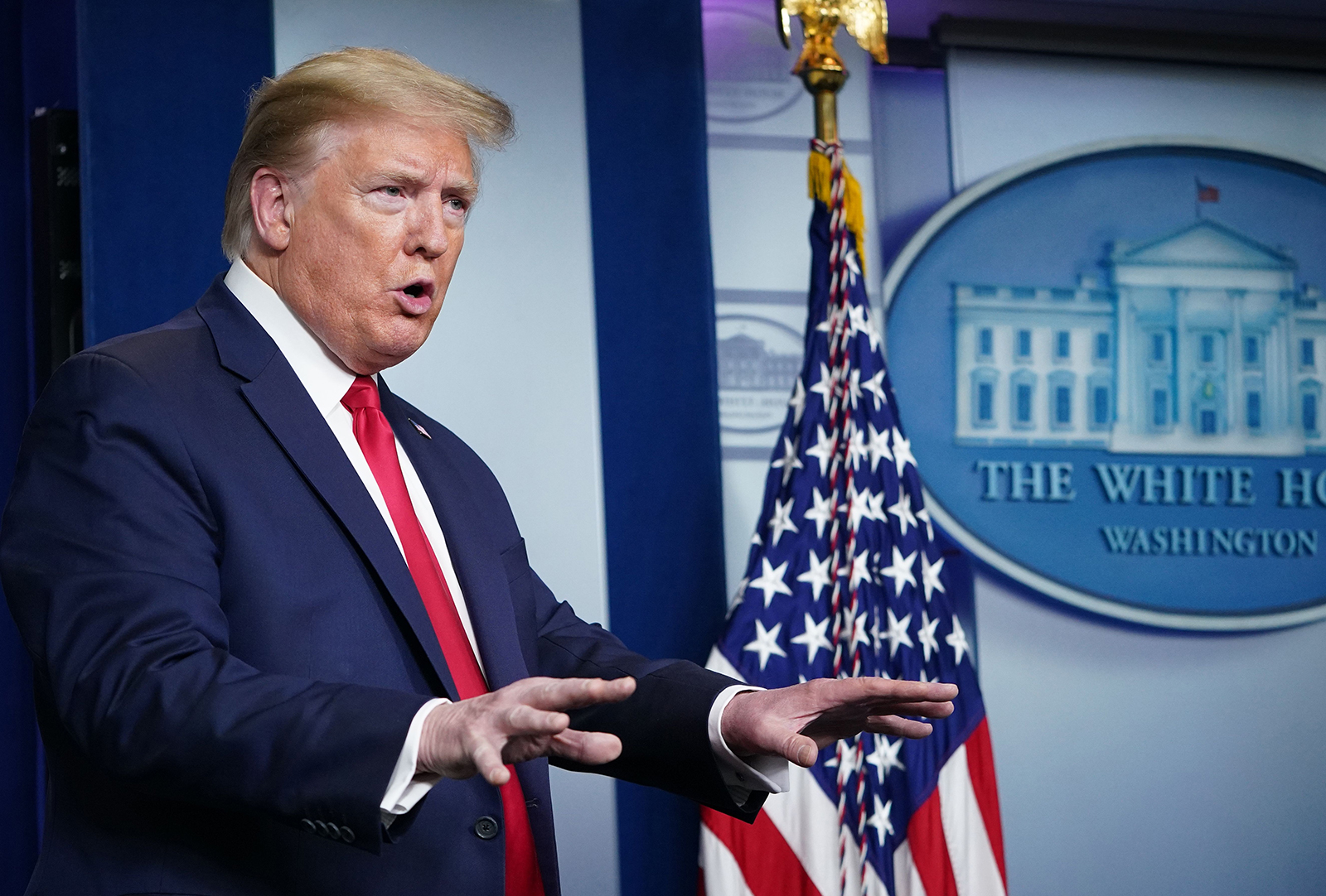 President Donald Trump speaks during the daily briefing on Covid-19, in the White House on April 22.