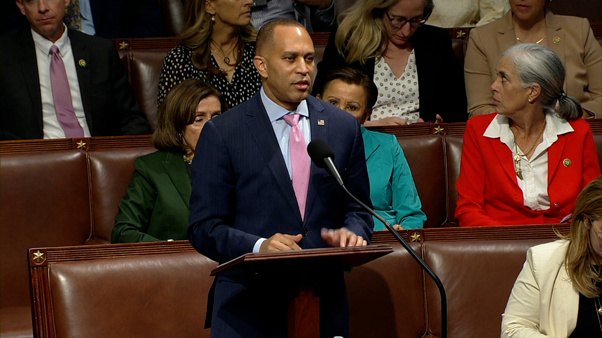 House Minority Leader Hakeem Jeffries speaks on the House floor on Saturday, September 30. 