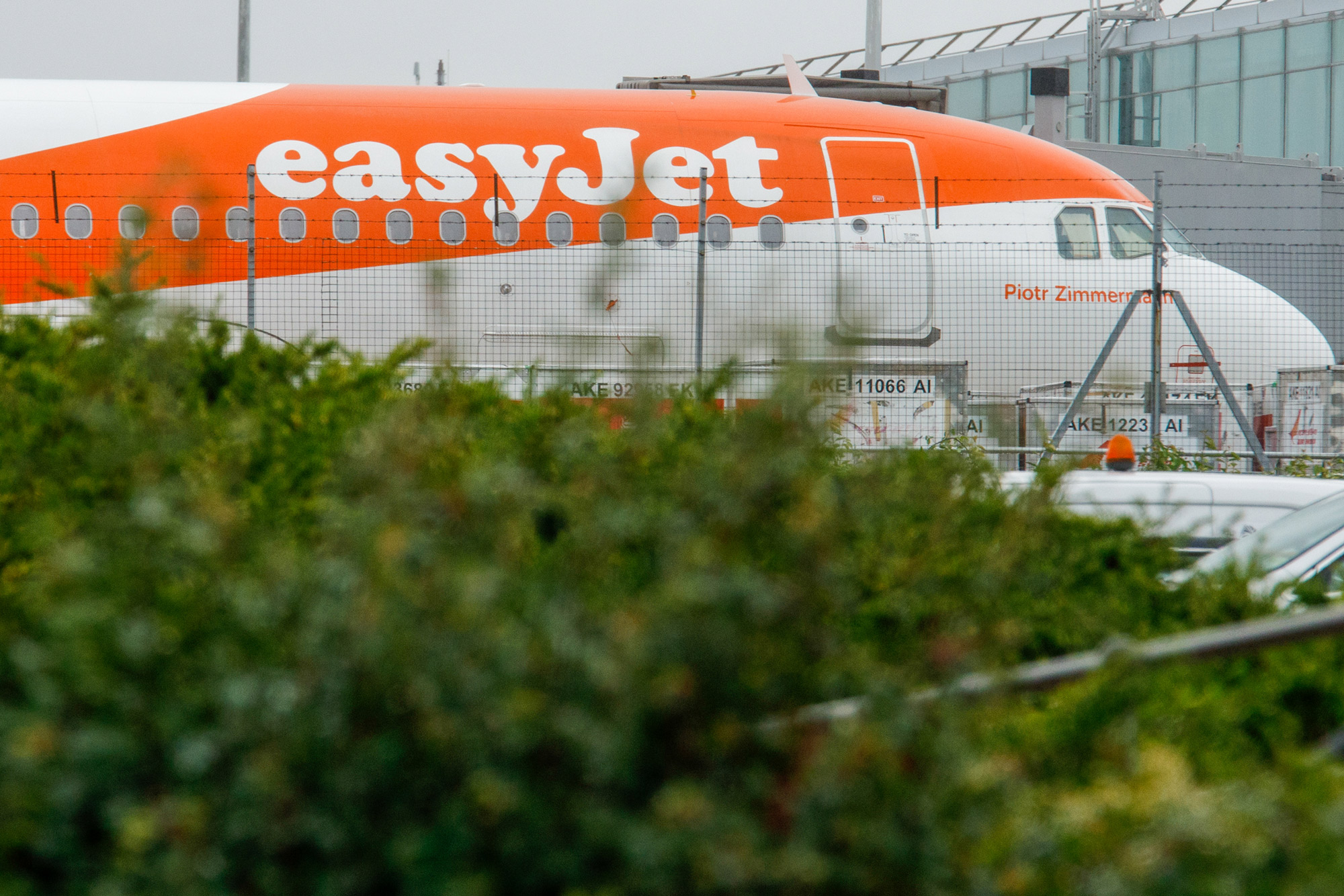 An aircraft, operated by EasyJet Plc, sits grounded on the tarmac at London Stansted Airport in Stansted, U.K., on July 9.