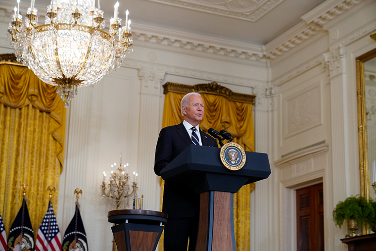President Joe Biden speaking from the East Room of the White House in Washington, Wednesday, Aug 18, 2021, on the COVID-19 response and vaccination program.