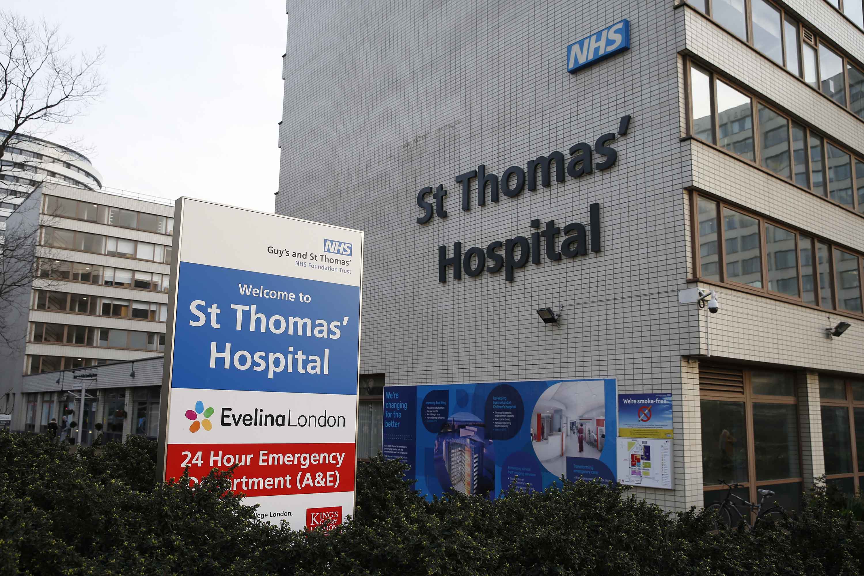 A view of Guy’s and St Thomas’ NHS Foundation Trust hospital in London. British coronavirus patient Steve Walsh was treated and discharged after making a full recovery.
