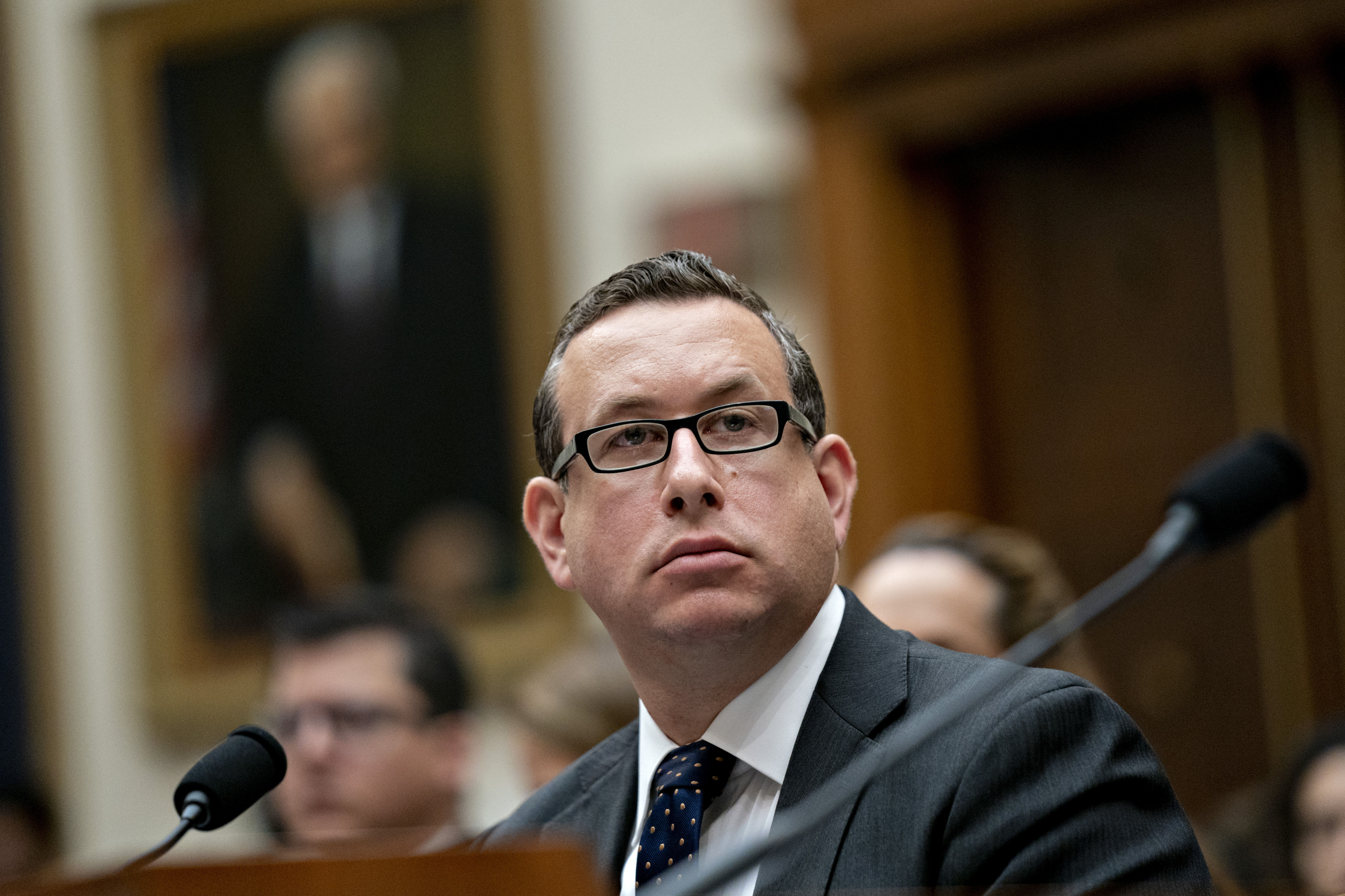 Joseph Edlow — then a deputy assistant attorney general with the Office of Legal Policy at the Department of Justice — listens during a hearing in Washington, DC, on July 25, 2019.