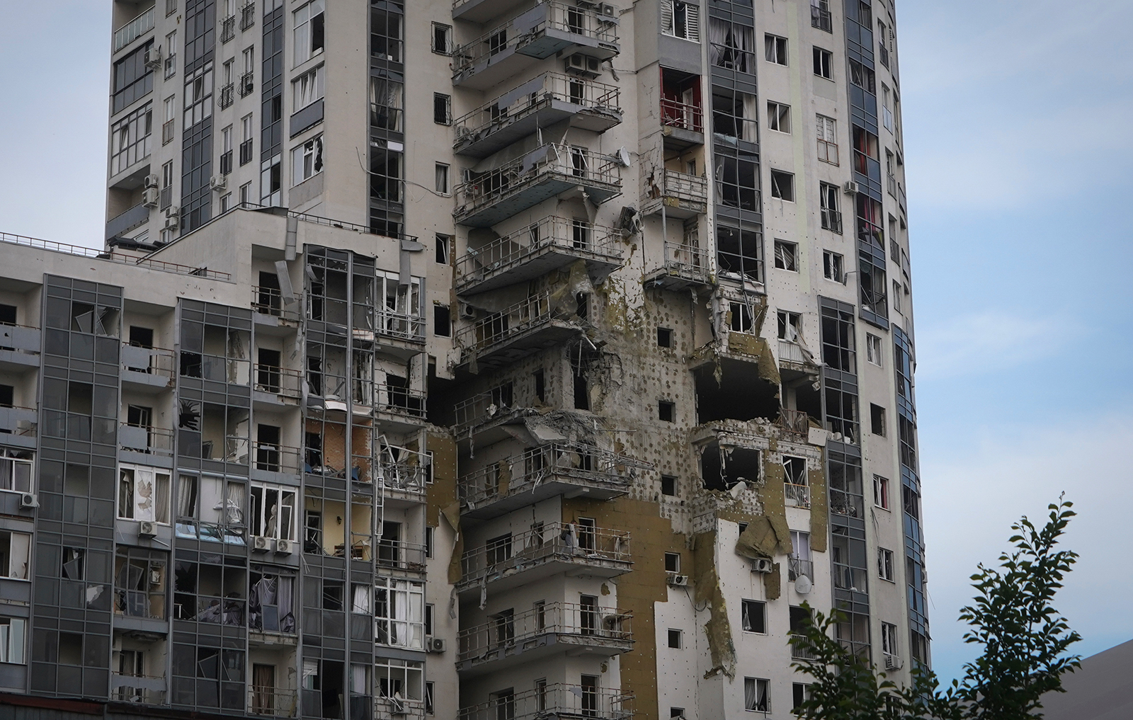 An apartment building damaged in the Russian missile attack in Kharkiv, Ukraine, on May 14.