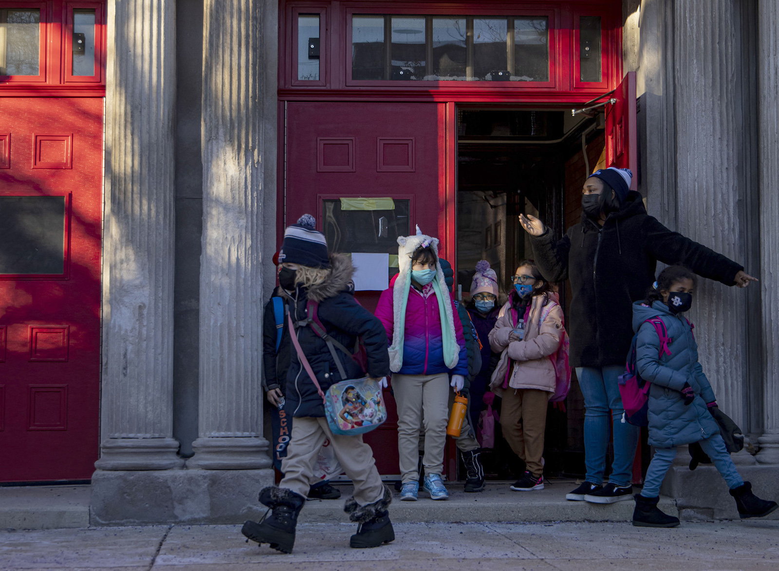Students at the end of their school day at Darwin Elementary in Chicago in early January.  