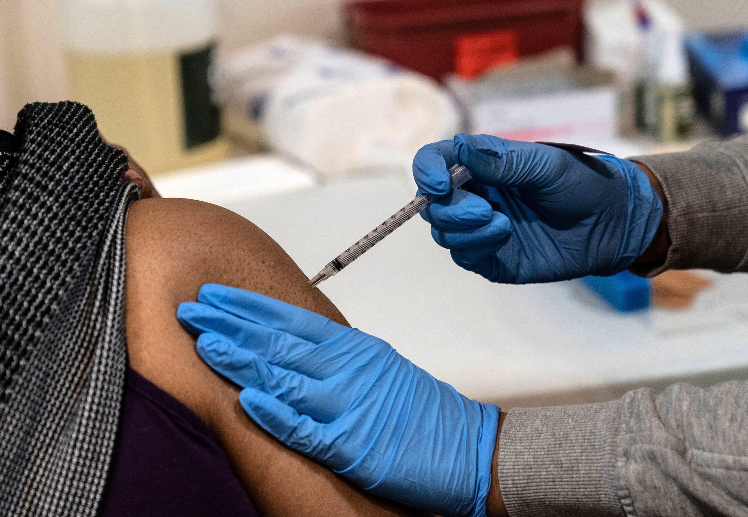A nurse administers a vaccine at Canaan Baptist Church of Christ in New York, on March 5. 