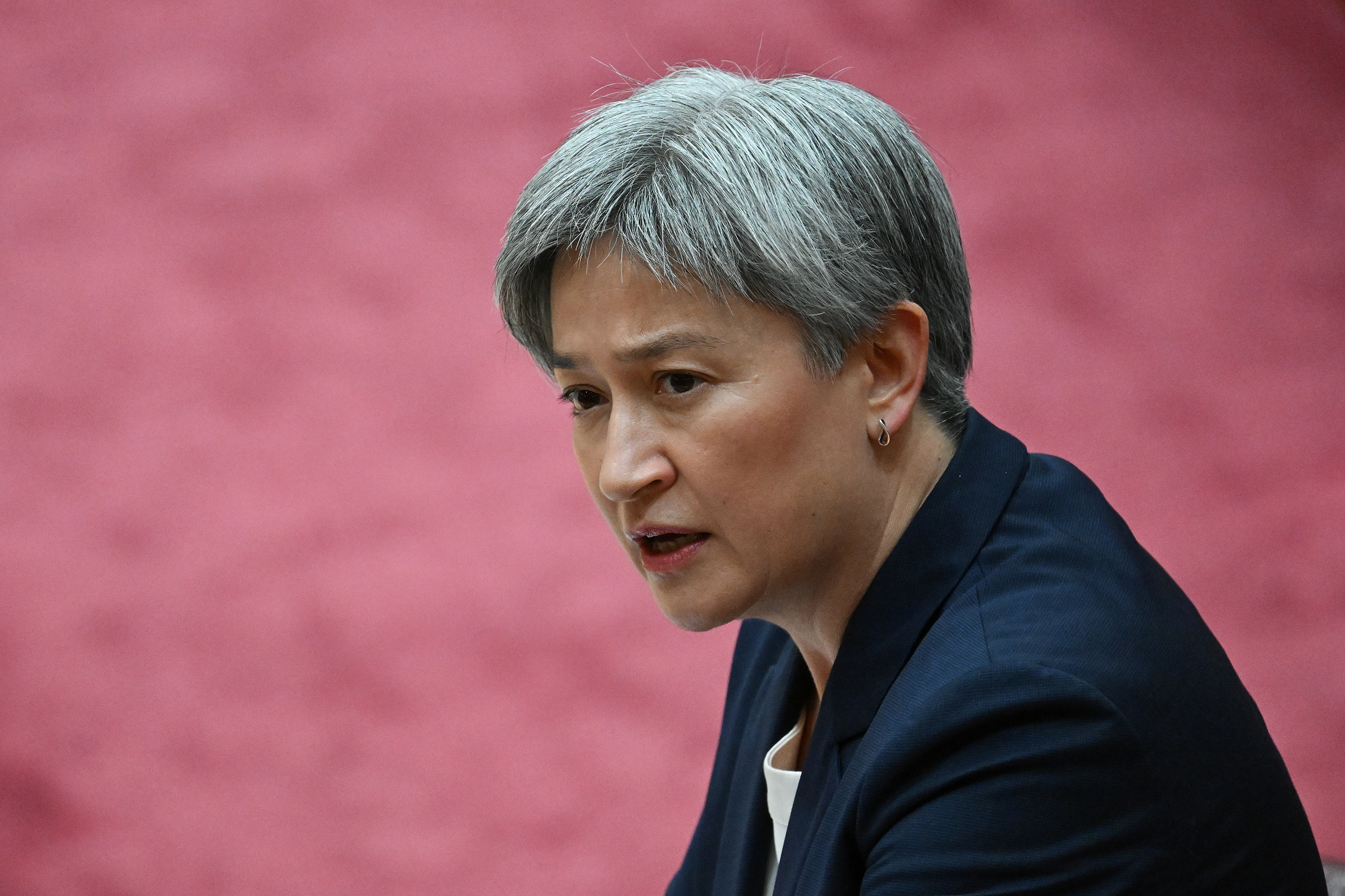 Australian Foreign Minister Penny Wong speaks during Question Time in the Senate chamber at Parliament House in Canberra, Australia, on November 9.