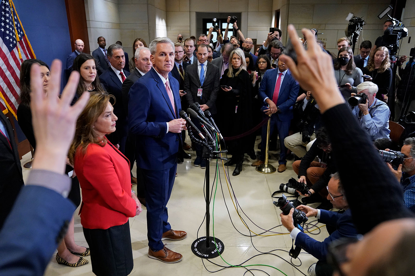 McCarthy takes questions from journalists on Capitol Hill on November 15.