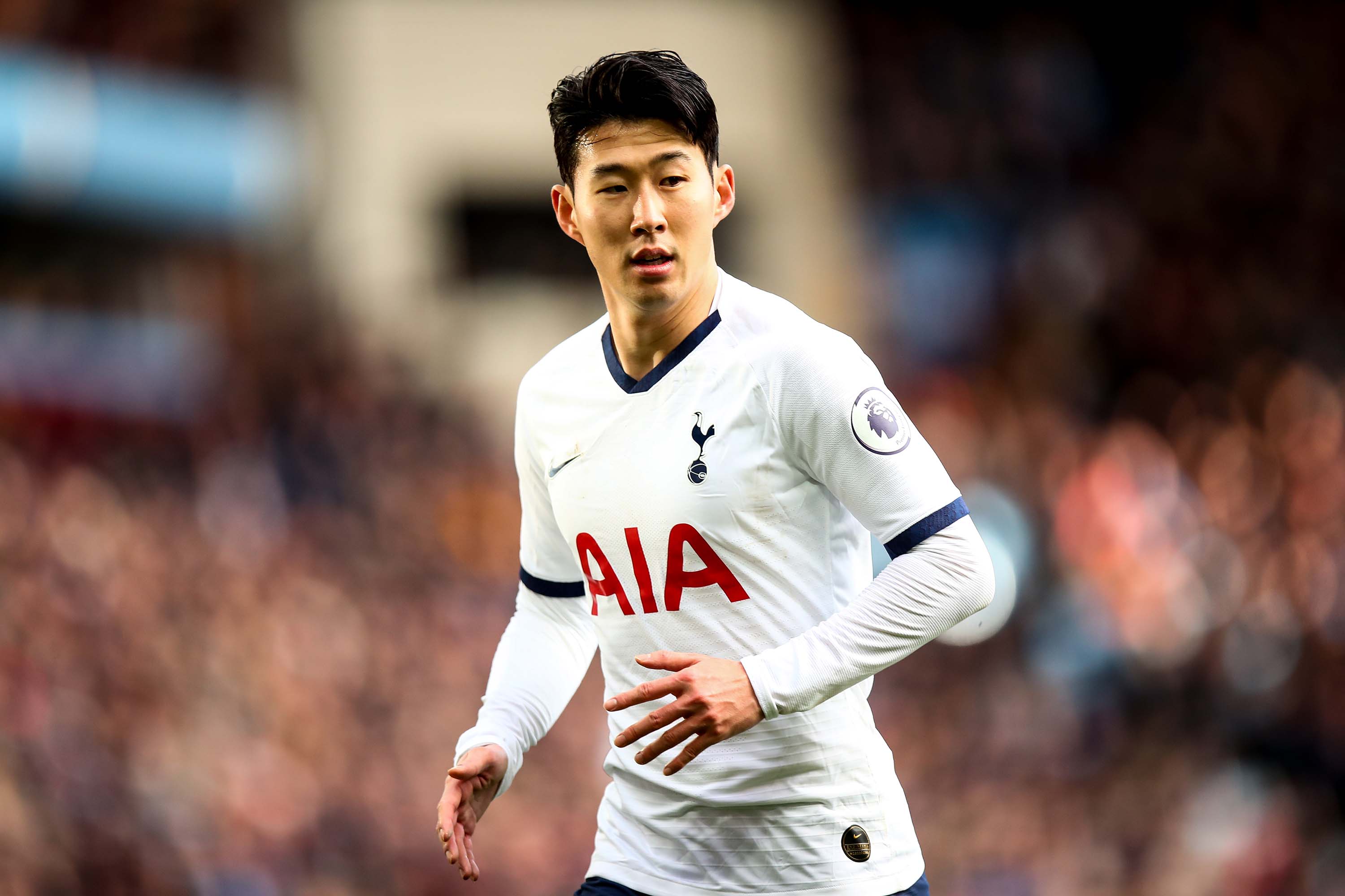 Son Heung-Min is pictured during a Premier League match between Aston Villa and Tottenham Hotspur in Birmingham, England, on February 16.