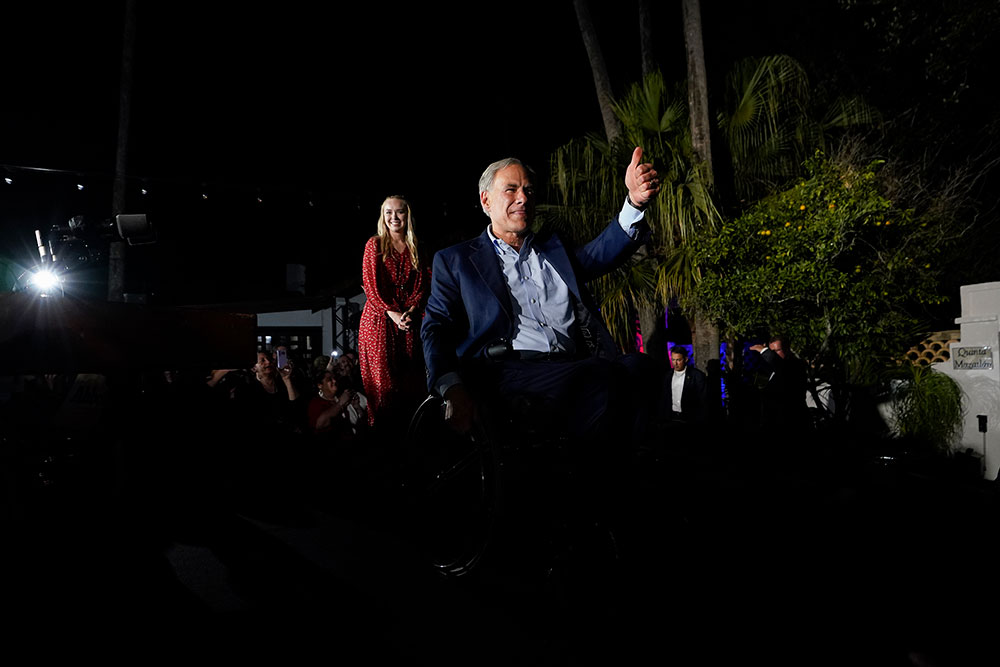 Abbott gives a thumbs up to the crowd on Tuesday, November 8, in McAllen, Texas. 