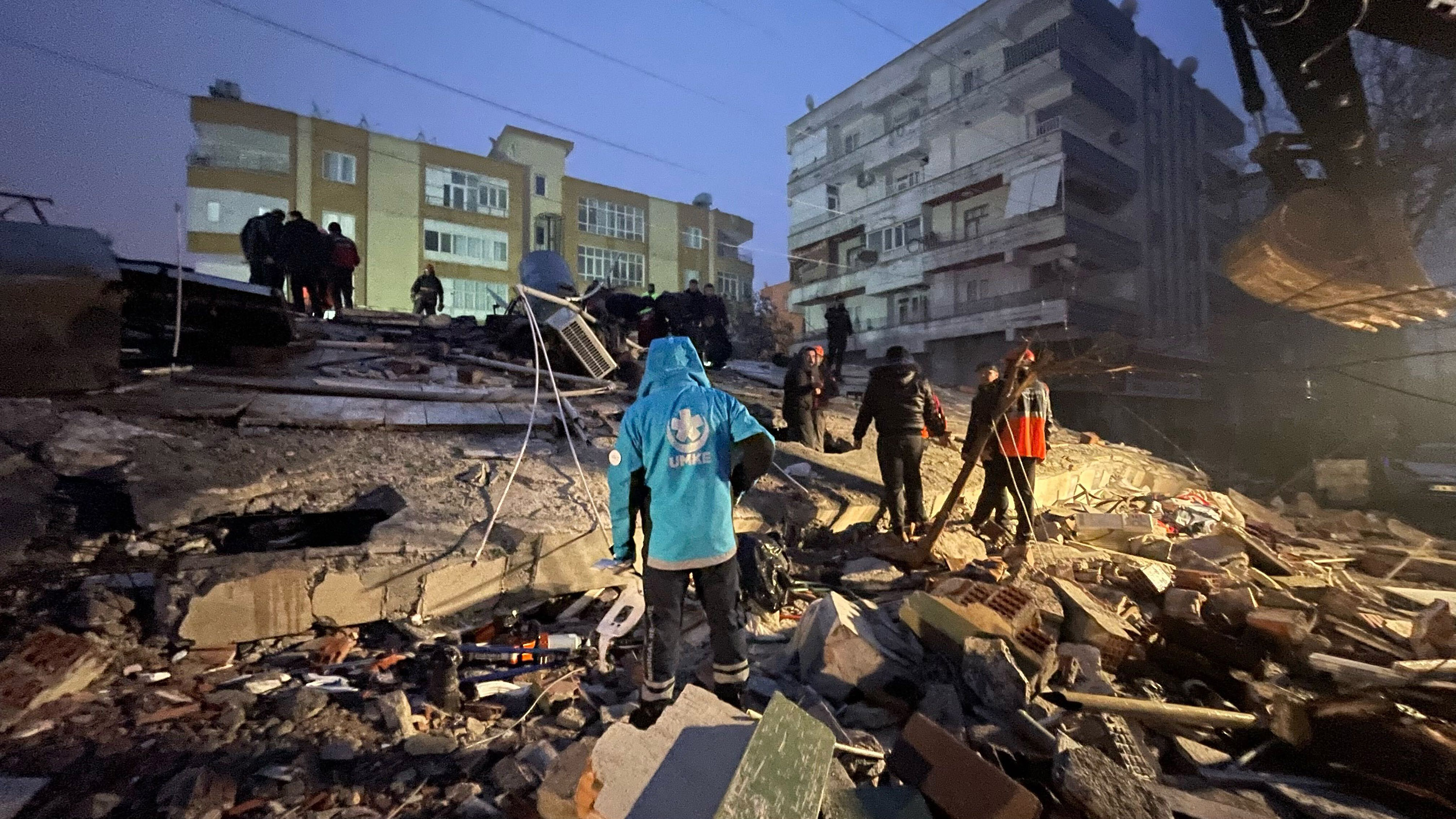 Buildings collapse in Sanliurfa, Turkey, on February 6.