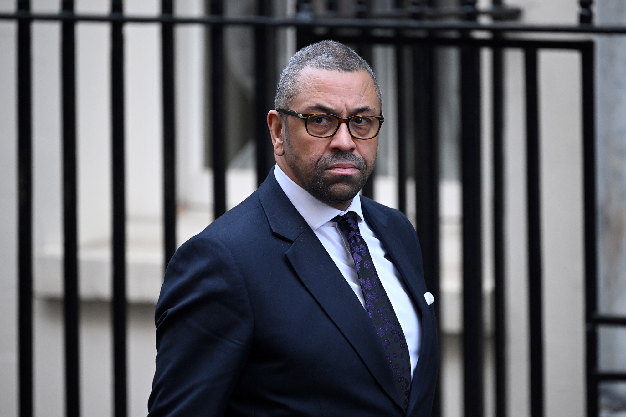 British Foreign Secretary James Cleverly arrives at 10 Downing Street on February 8, in London, England. 