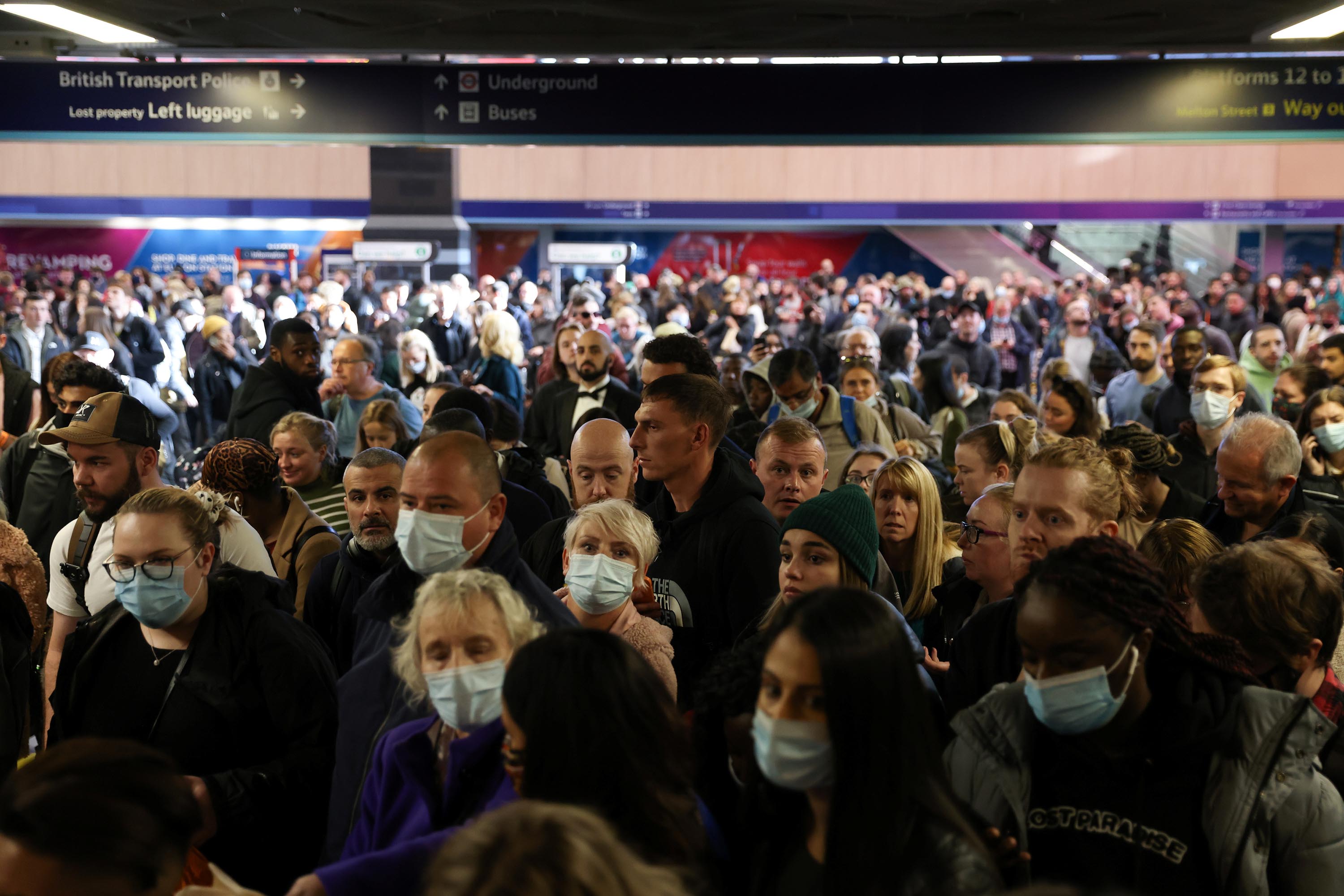 Passengers wait in Euston Station after trains were cancelled ahead COP26 on Sunday, October 31.