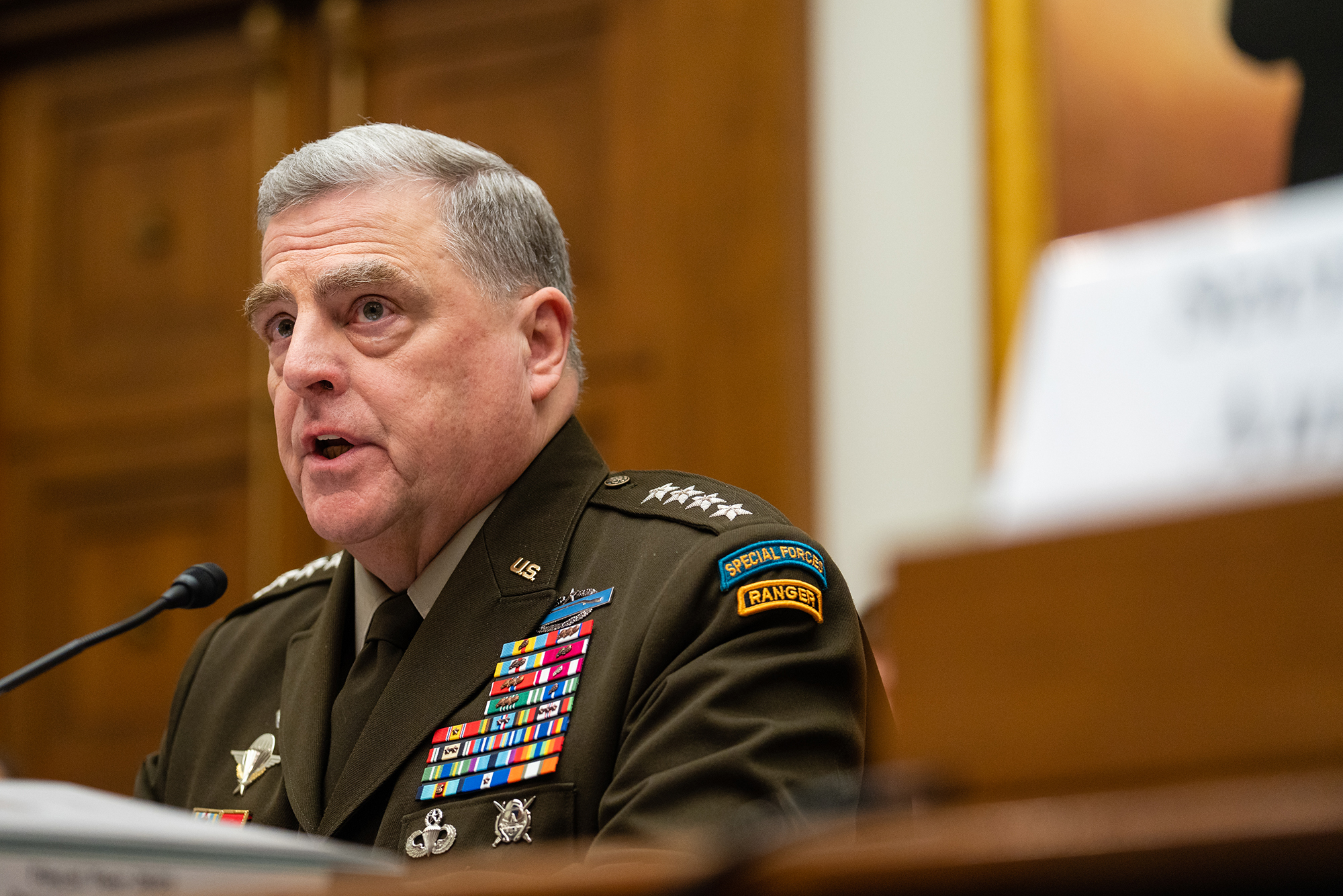 US Joint Chiefs Chairman Gen. Mark Milley speaks during a hearing in Washington, DC, on April 5. 