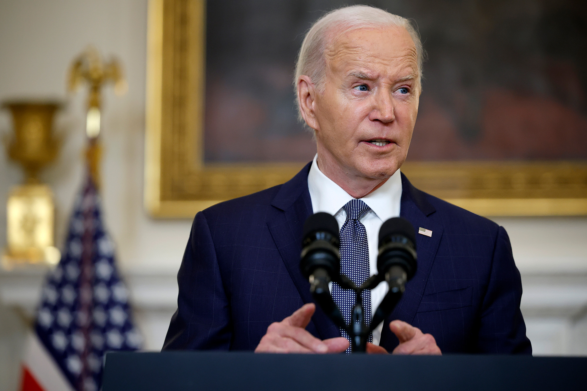 US President Joe Biden speaks at the White House in Washington on May 31.