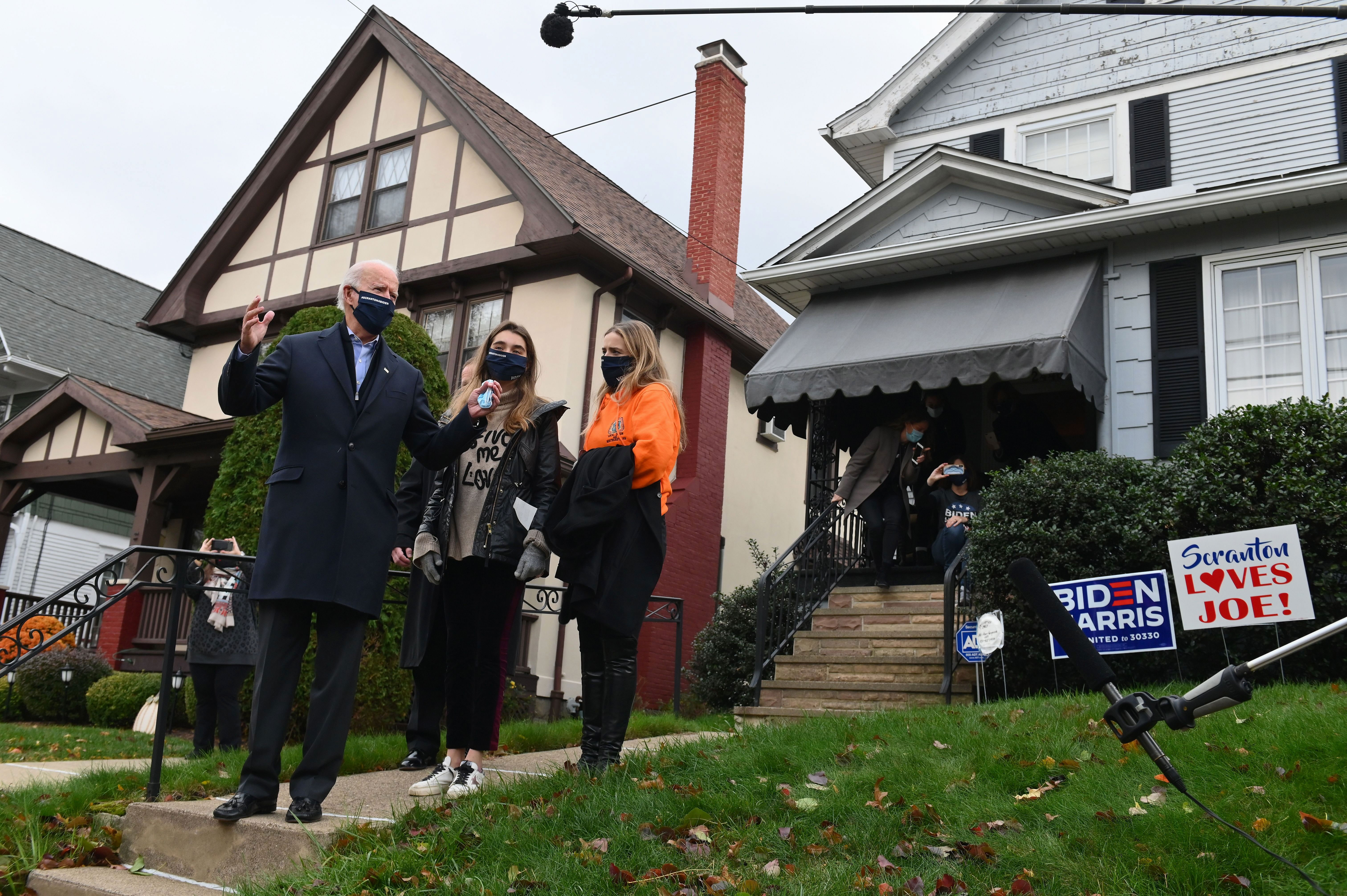 Joe Biden visits his childhood home in Scranton, Pennsylvania, on November 3.