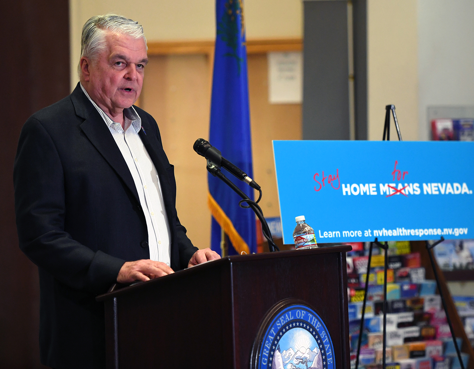 Nevada Gov. Steve Sisolak speaks during a news conference on the state's response to the coronavirus outbreak at the Grant Sawyer State Office Building in Las Vegas, on March 17.