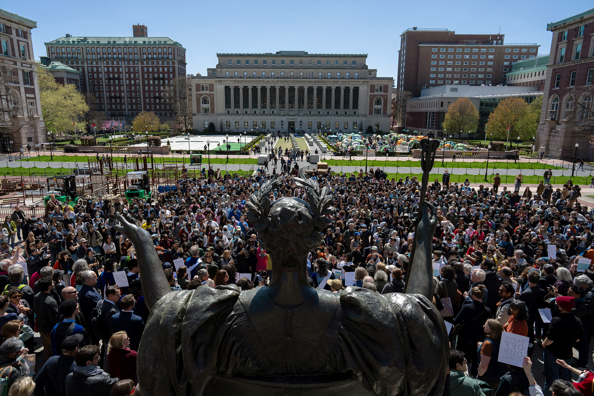 A pro-Palestine rally is held at the steps of Lowe Library on the grounds of Columbia University today in New York City.