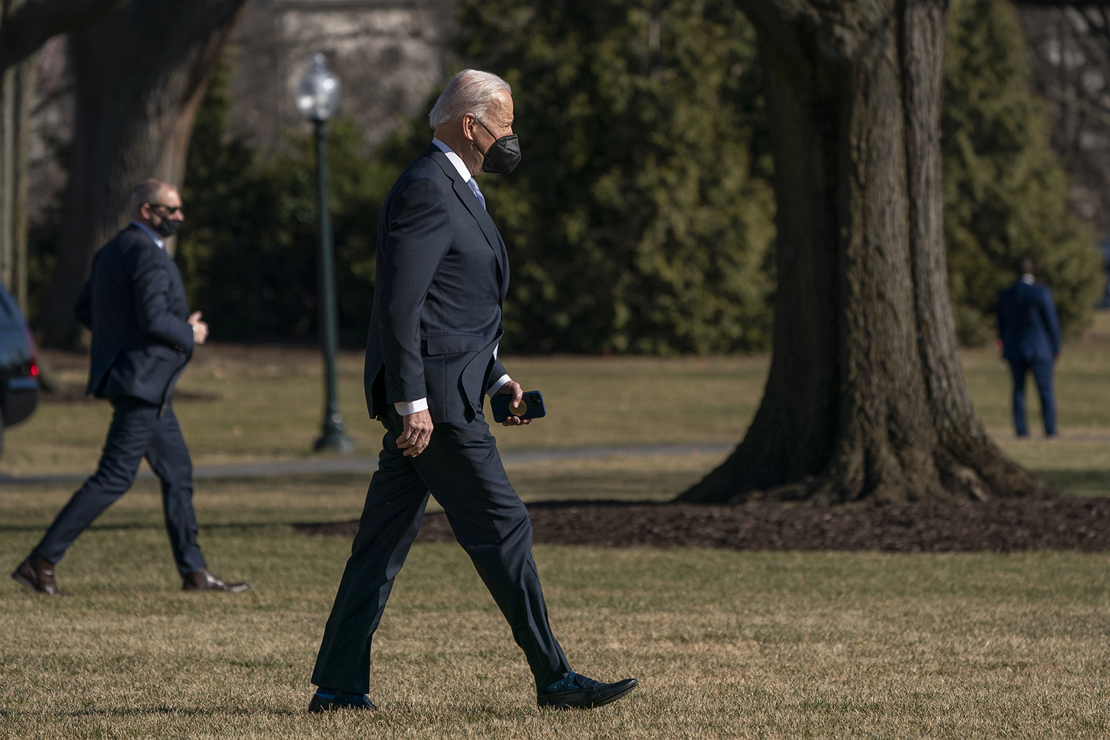 President Joe Biden on the South Lawn of the White House before boarding Marine One in Washington, on Friday.