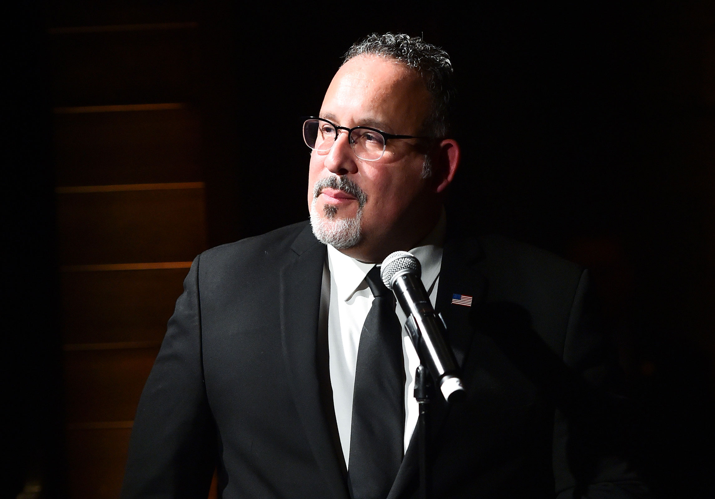 US Education Secretary Miguel Cardona speaks onstage during the TIME Latino Leaders Event at Soulmate on November 29, 2023 in West Hollywood, California.