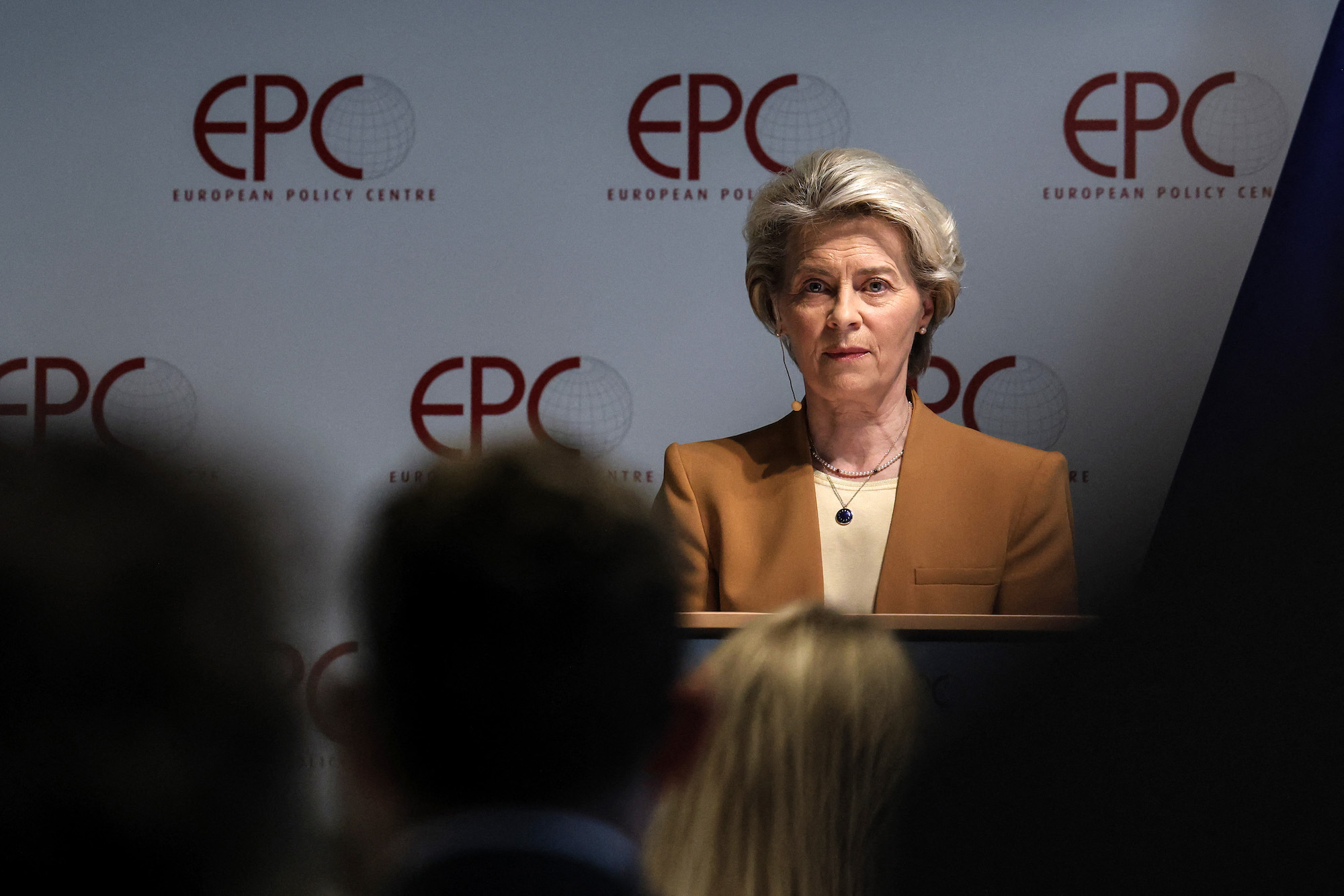 President of the European Commission Ursula von der Leyen delivers an address in Brussels on March 30.
