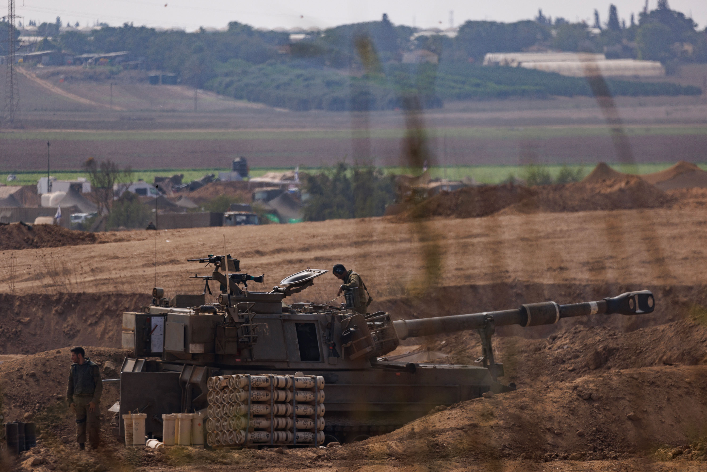 Israeli tanks and troops near the border with Gaza on October 28 in Sderot, Israel.