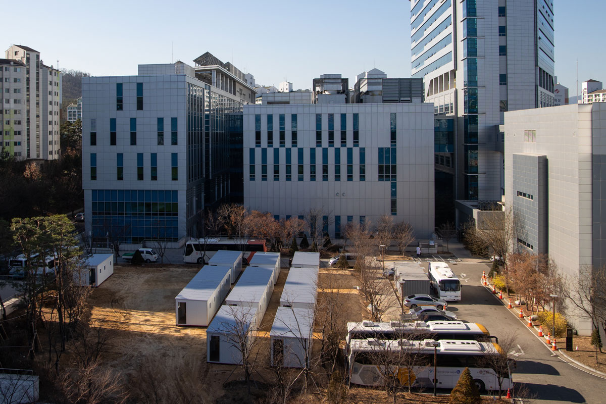 A makeshift medical facility using containers is installed on the grounds of the Seoul Medical Center in Seoul, South Korea, on December 8.