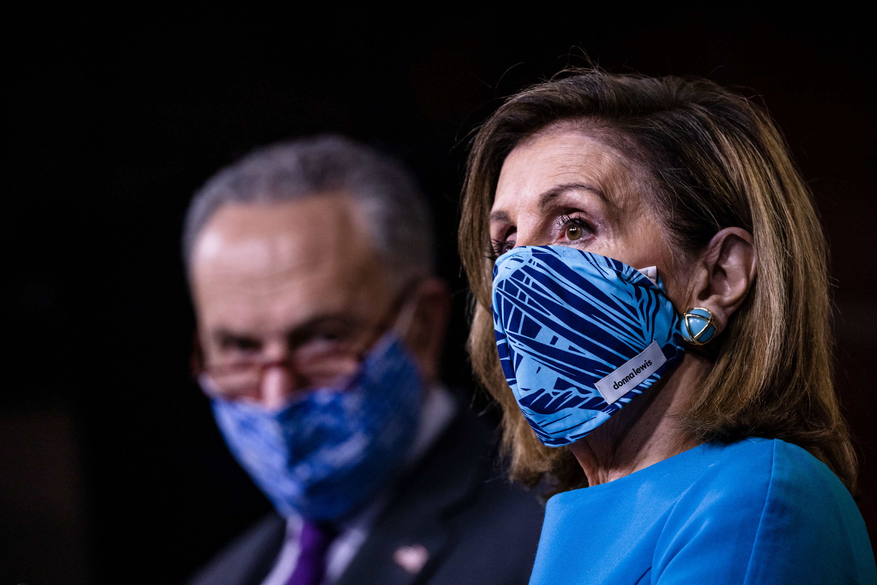 House Speaker Nancy Pelosi speaks alongside Senate Minority Leader Chuck Schumer during a joint press conference on November 12 in Washington, DC. 