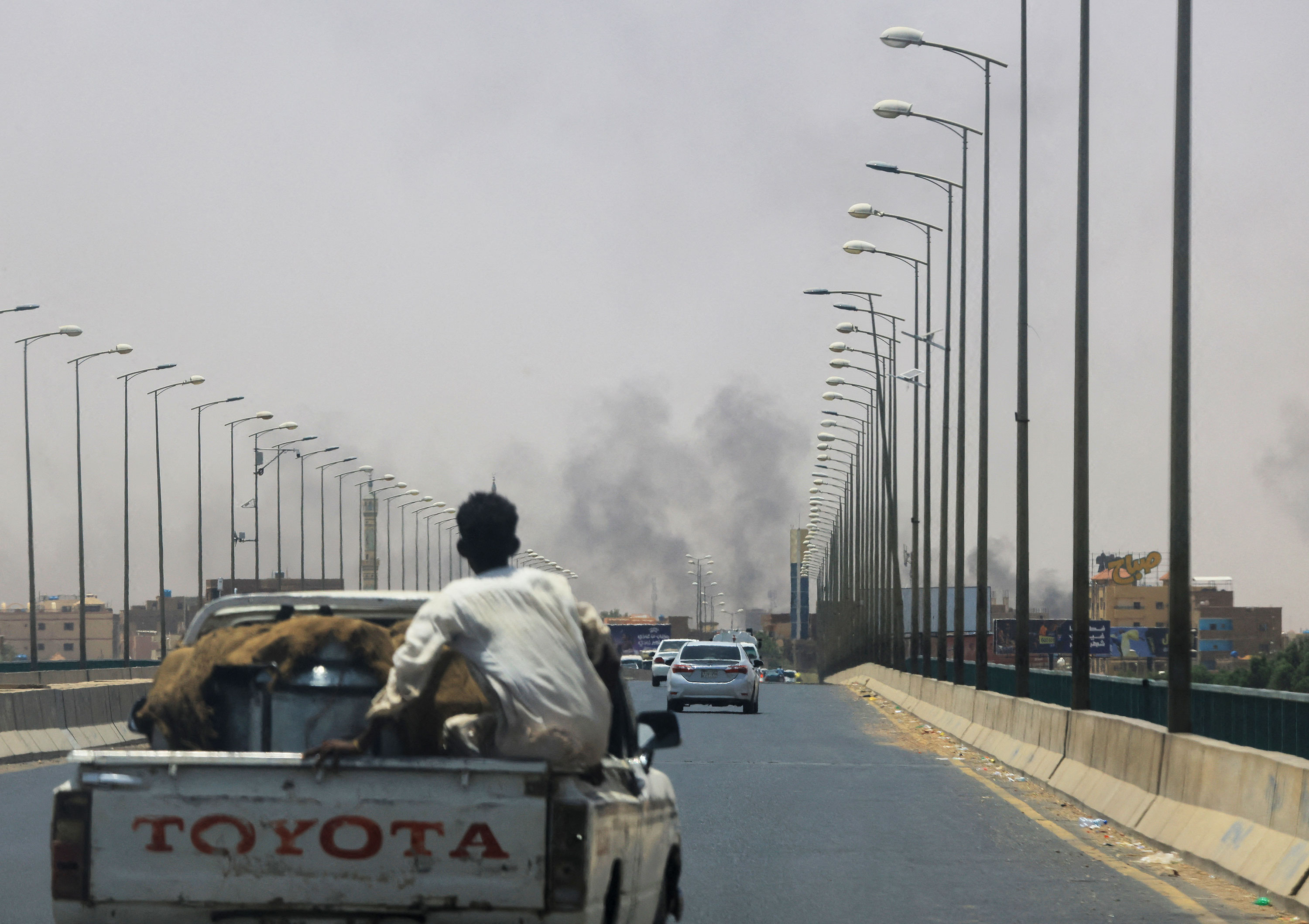 Smoke rises in Omdurman as seen from Khartoum, Sudan on April 15. 