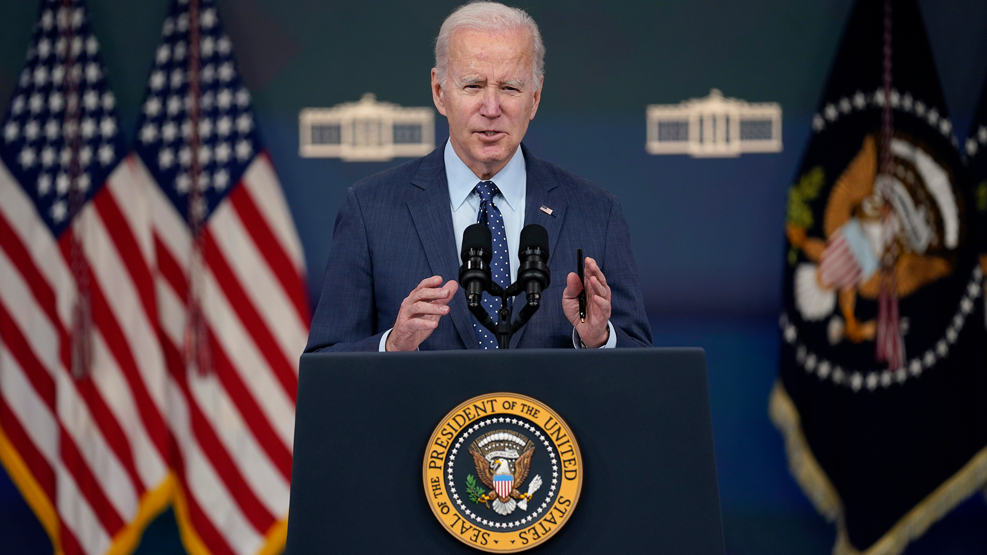 President Joe Biden arrives to speak about the administration's response to recent aerial objects at the White House House in Washington, DC, on February 16.