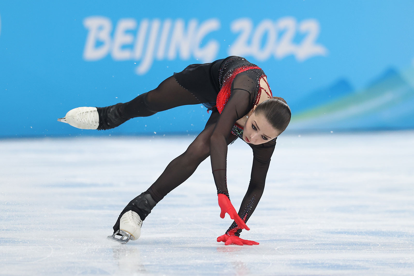 Kamila Valieva falls during her free skate routine on February 17.