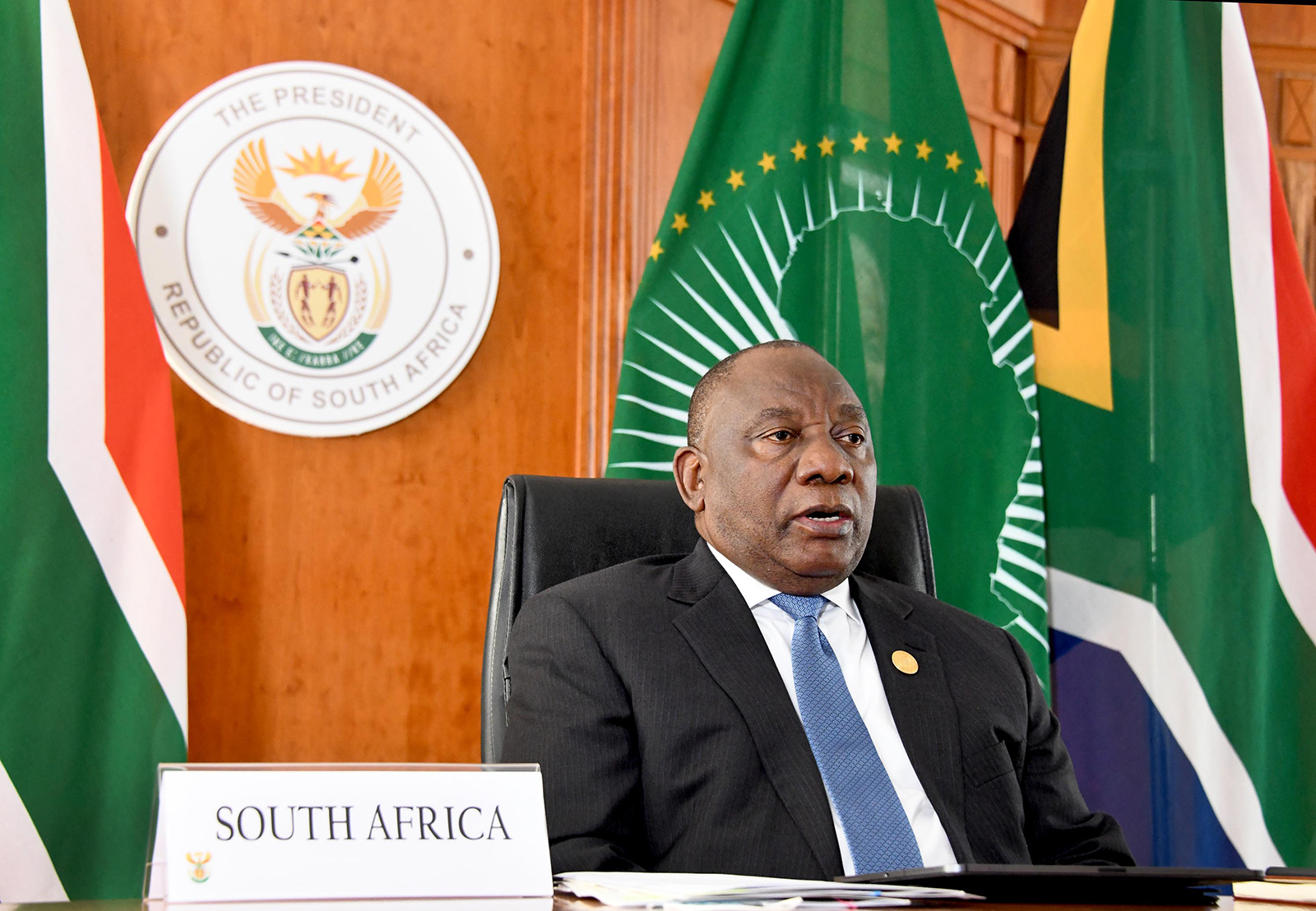 In this handout photo, South African President Cyril Ramaphosa speaks in Pretoria, South Africa, on June 17.