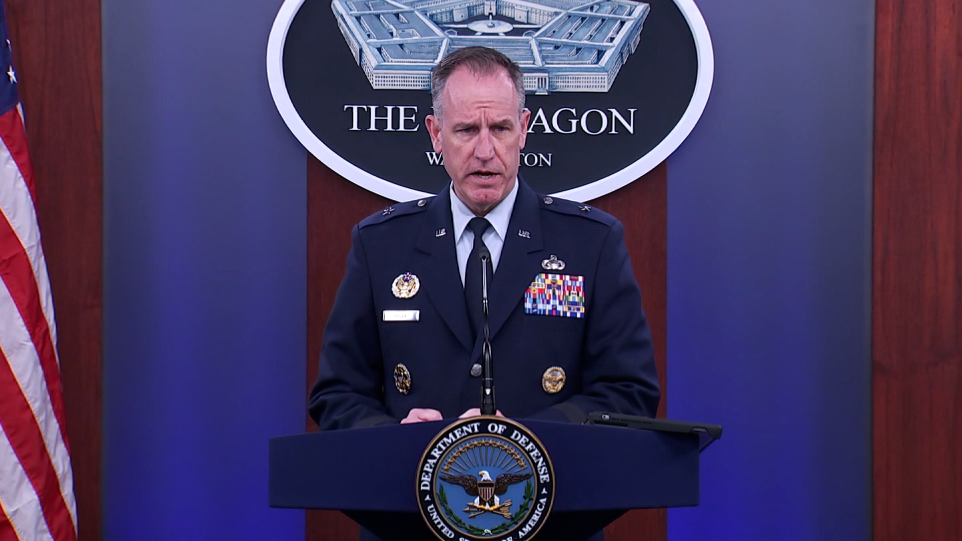 Pentagon press secretary Air Force Brig. Gen. Pat Ryder speaks during a press briefing on December 15.