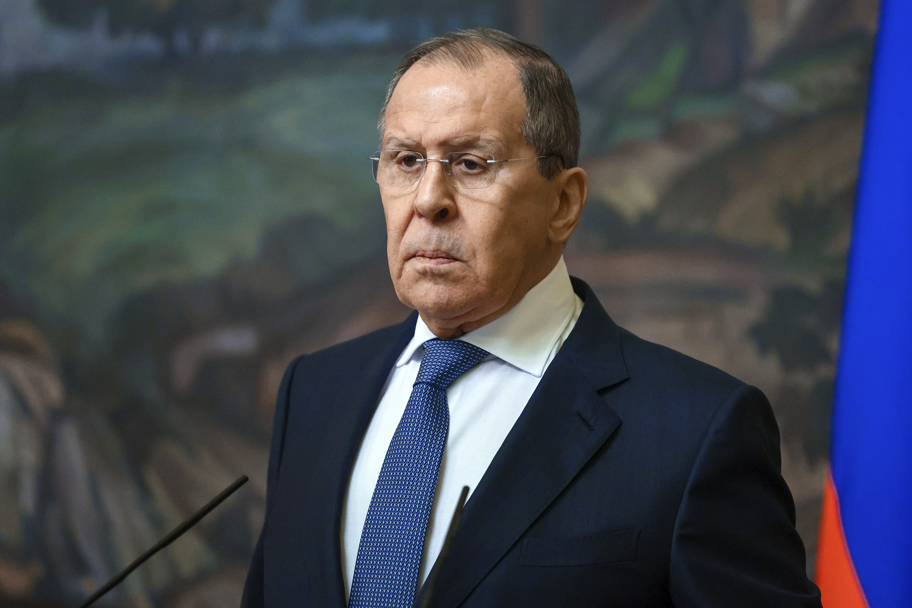 Russian Foreign Minister Sergey Lavrov attends a press conference in Moscow, Russia, on February 10. 