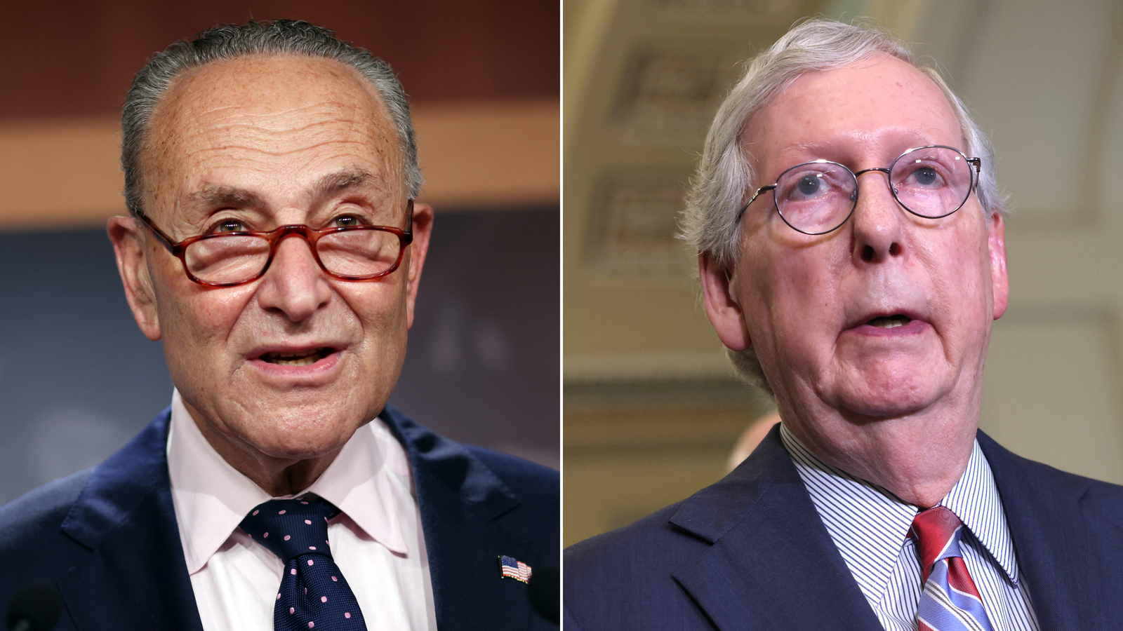 From left to right, US Senate Majority Leader Chuck Schumer, and US Senate Minority Leader Mitch McConnell
