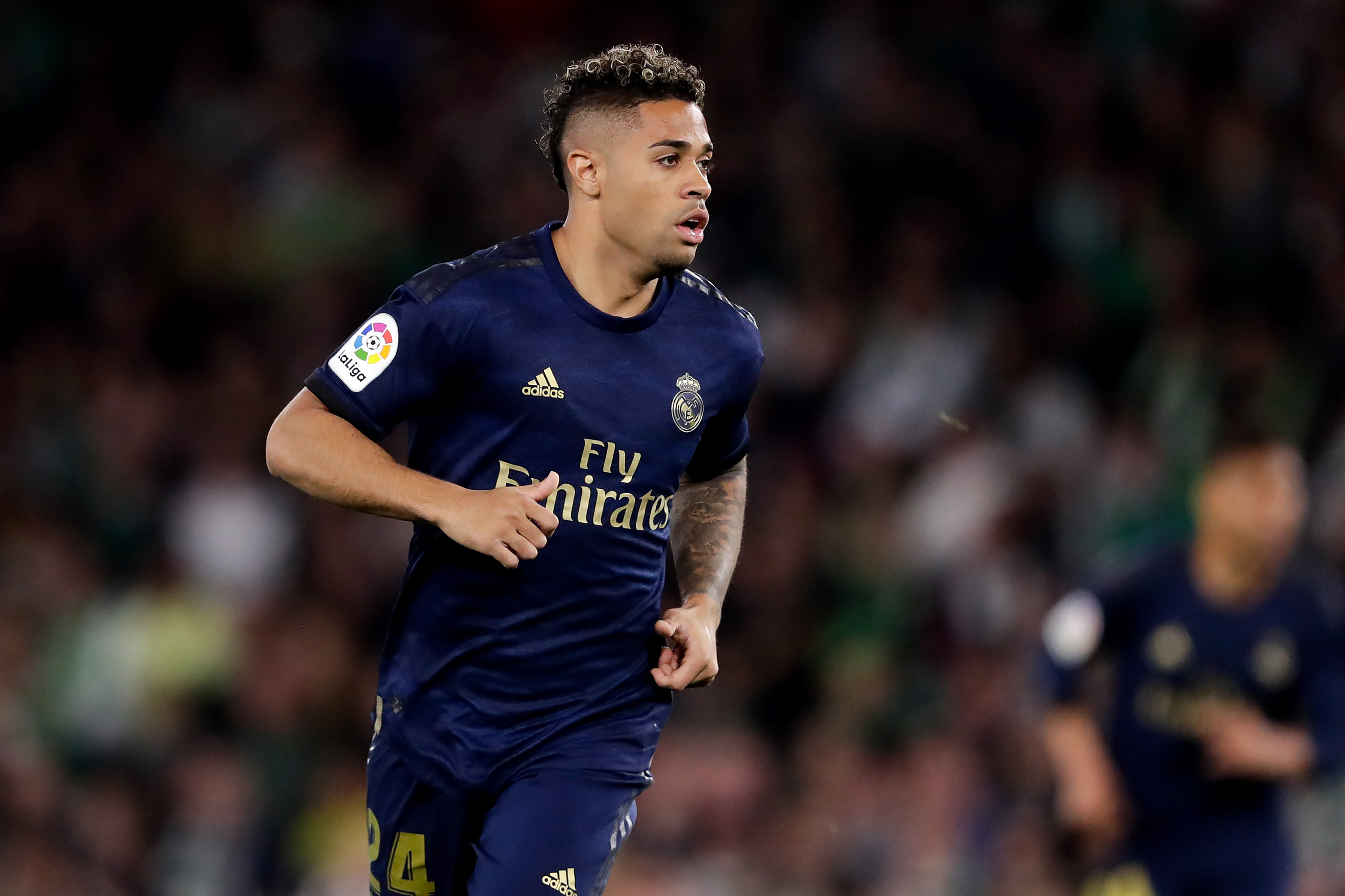 Mariano Diaz of Real Madrid runs during a match between Real Betis Sevilla and Real Madrid at the Estadio Benito Villamarin on March 8 in Sevilla Spain.