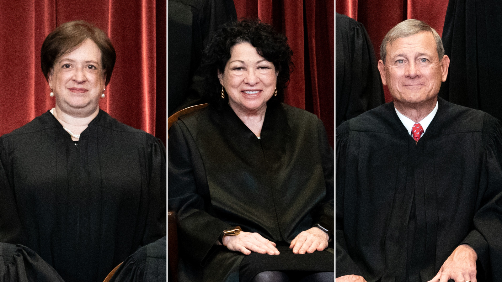 Supreme Court Justice Elena Kagan, Justice Sonia Sotomayor and Chief Justice John Roberts. 