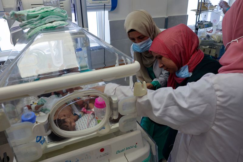 Neonatal babies receive treatment after being transferred from Al-Shifa Hospital to Emirates Maternity Hospital in Rafah, Gaza, on November 19. 