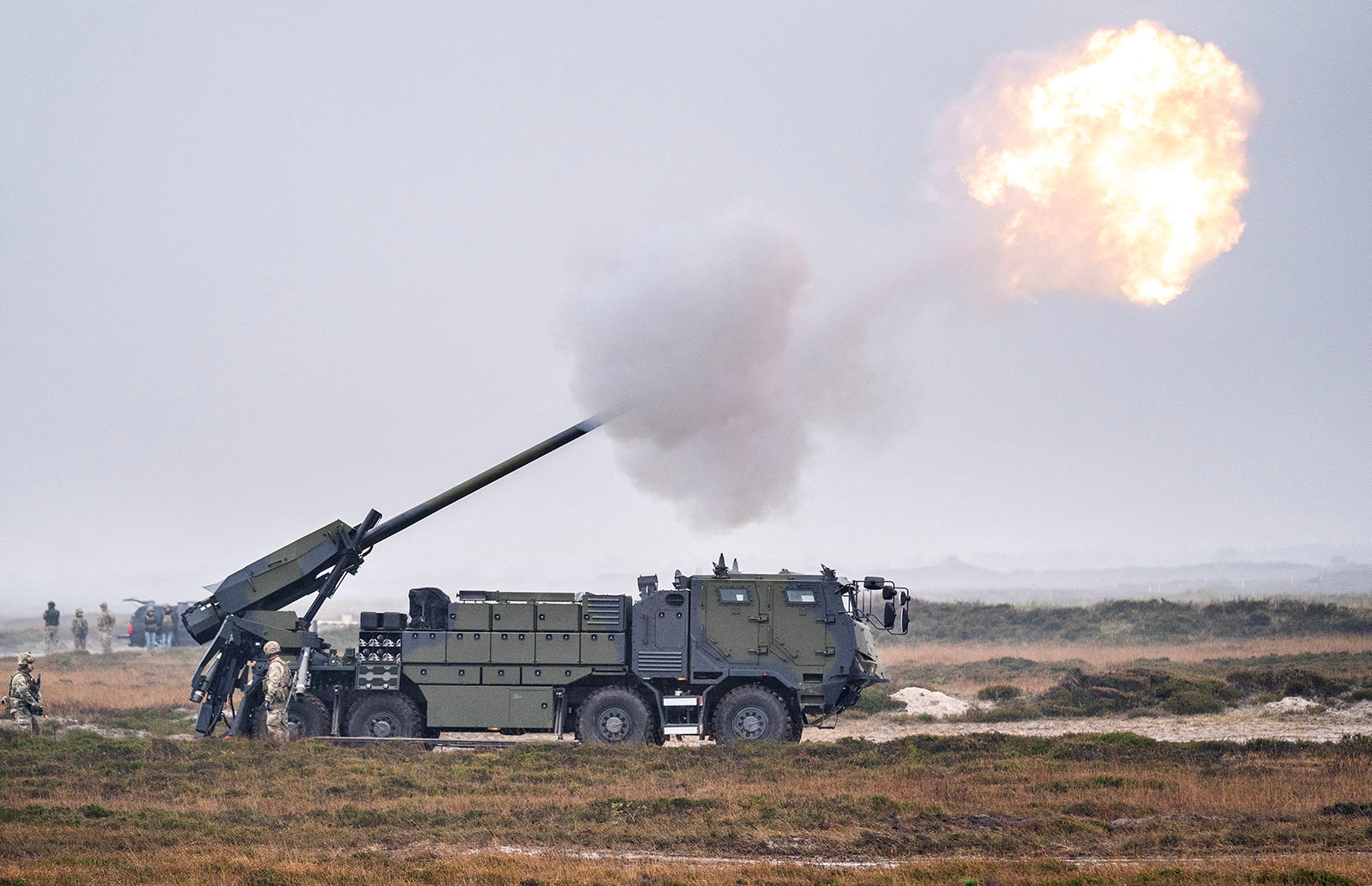 This file image shows the Danish Army "Forsvaret" presenting their new CAESAR howitzer weapon system in Oksbol, Denmark, in 2021. 