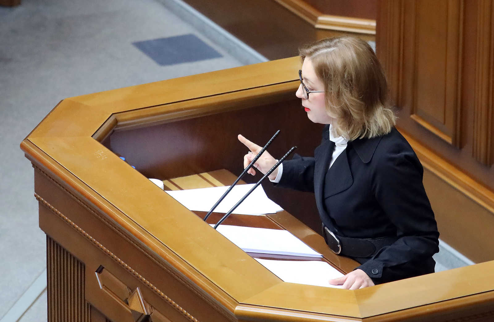 Inna Sovsun speaks in Kyiv, Ukraine on February 16, 2021.
