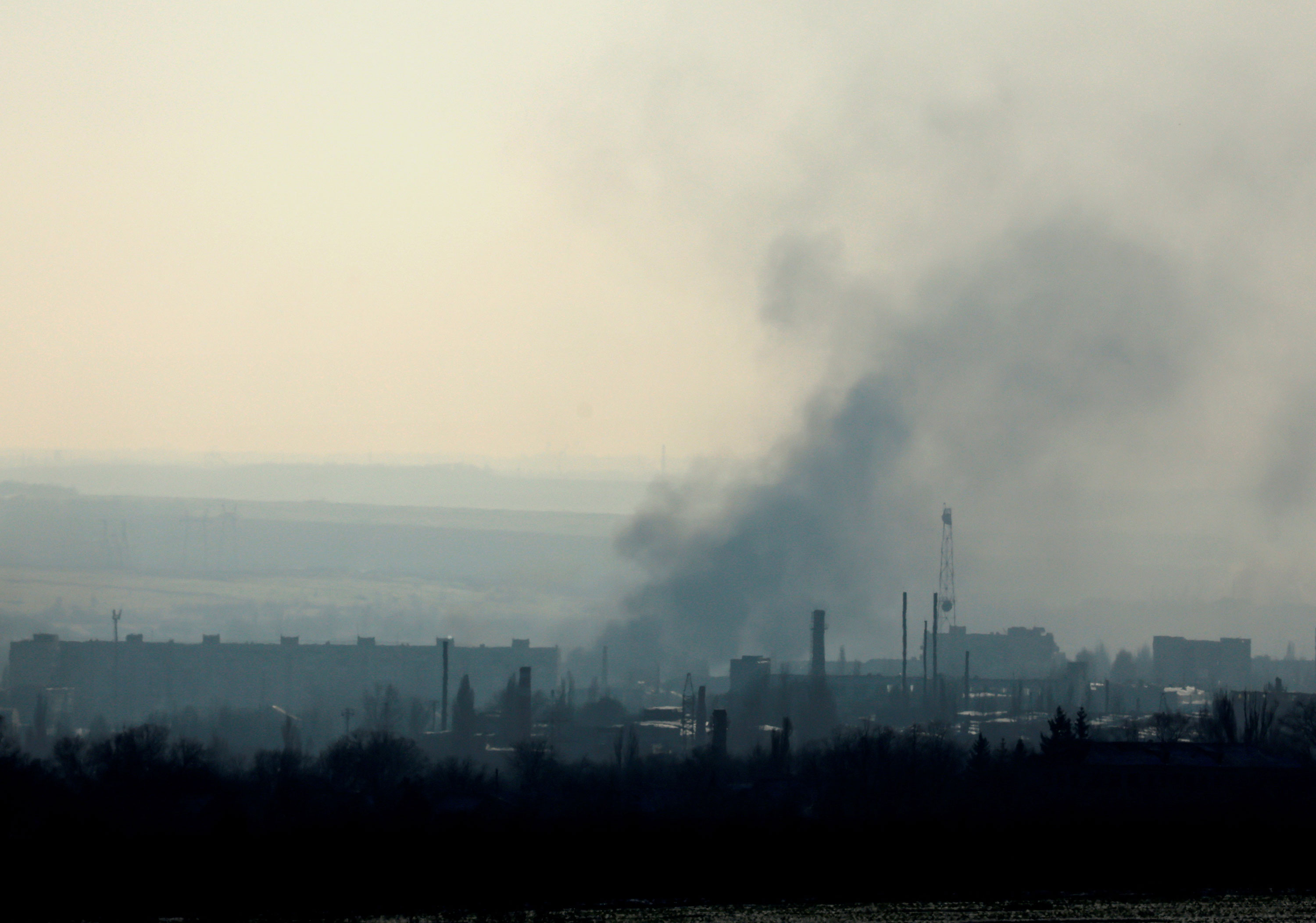 Plumes of smoke rise from a Russian strike on the frontline city of Bakhmut on Saturday.