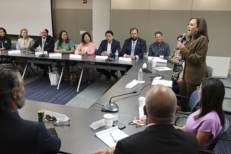 U.S. Vice President Kamala Harris speaks while meeting with Texas legislators in Washington, D.C., on Tuesday, July 13.