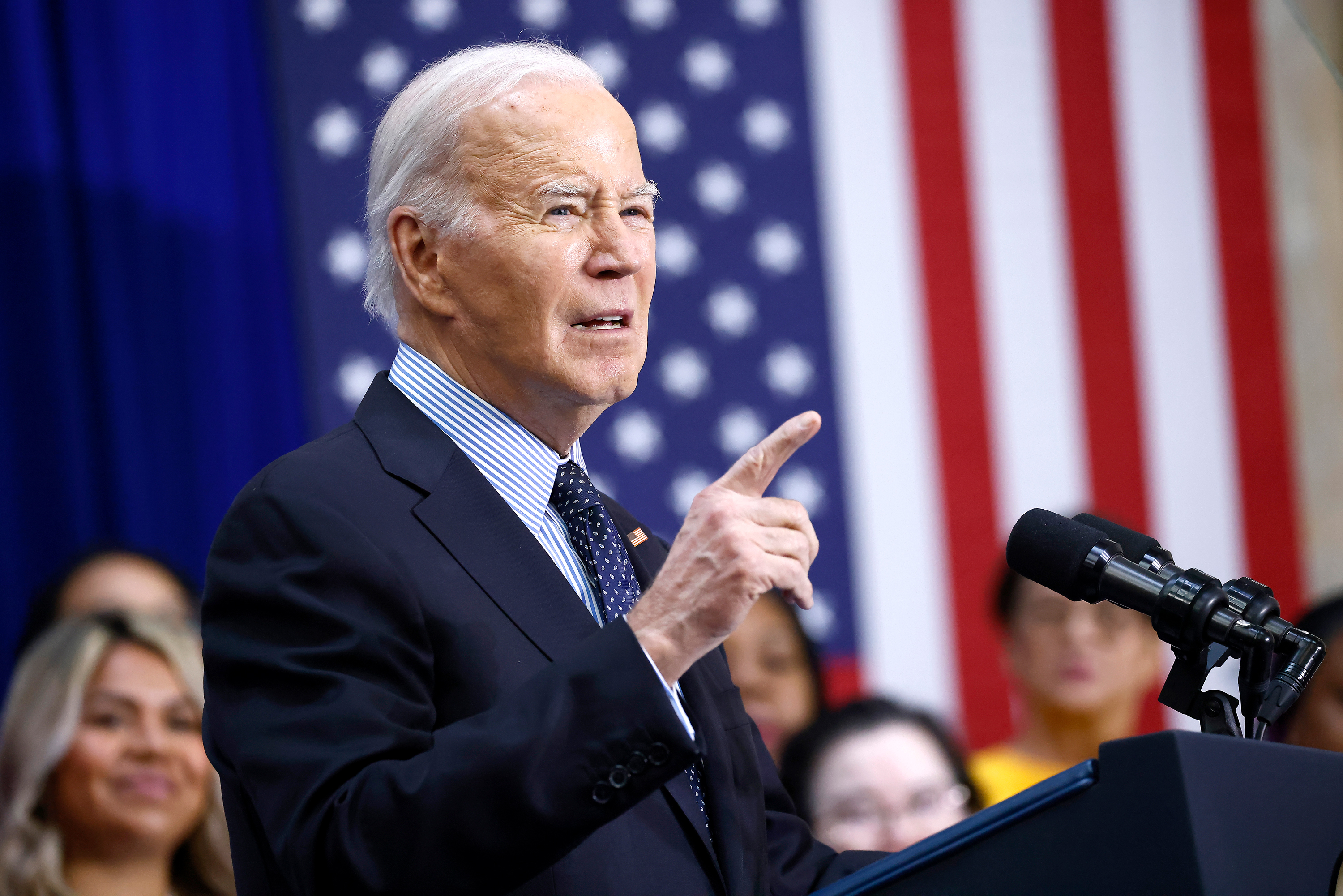 Joe Biden speaks in Union Station in Washington, DC on April 9.